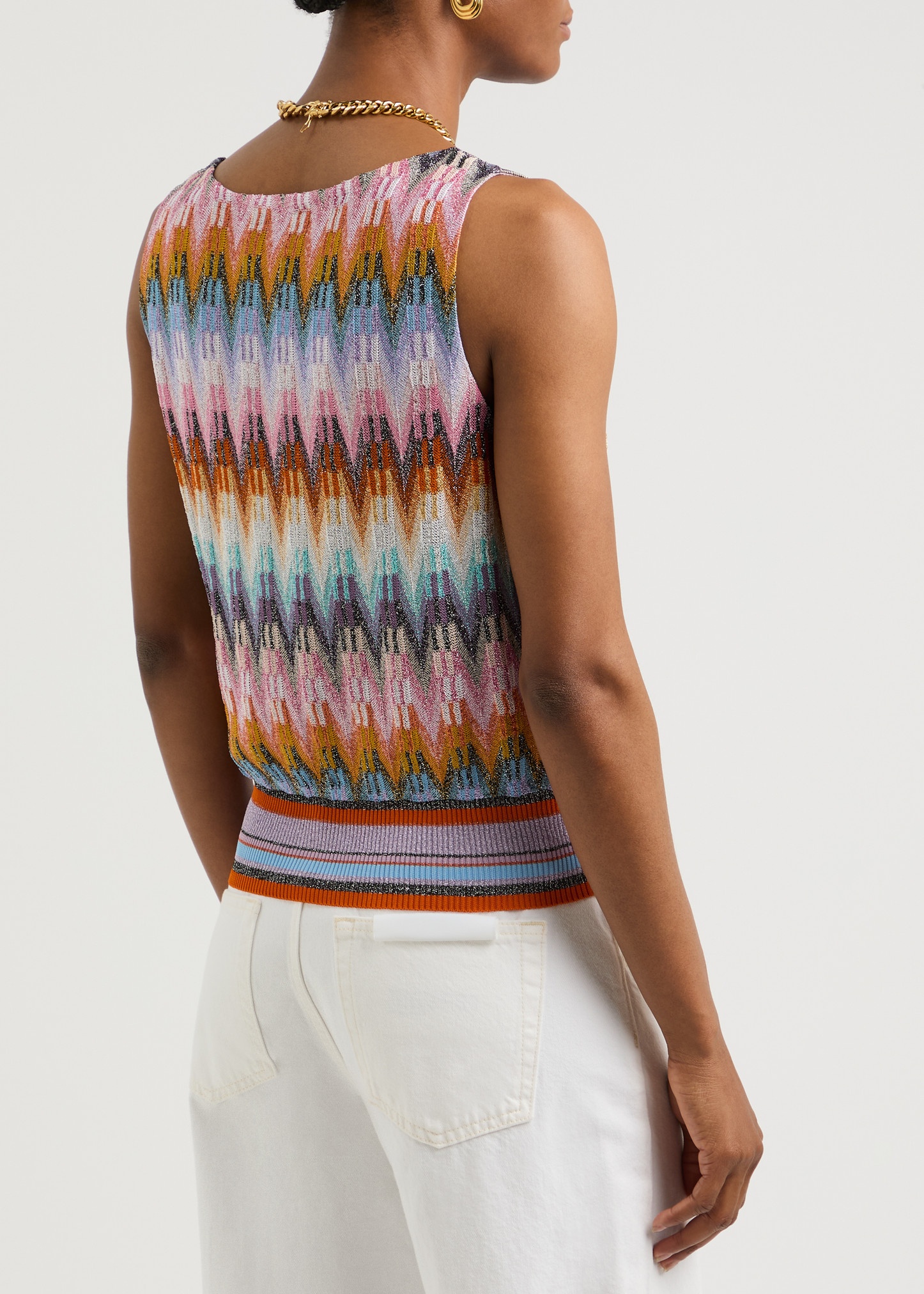 Zigzag-intarsia metallic-knit tank - 3