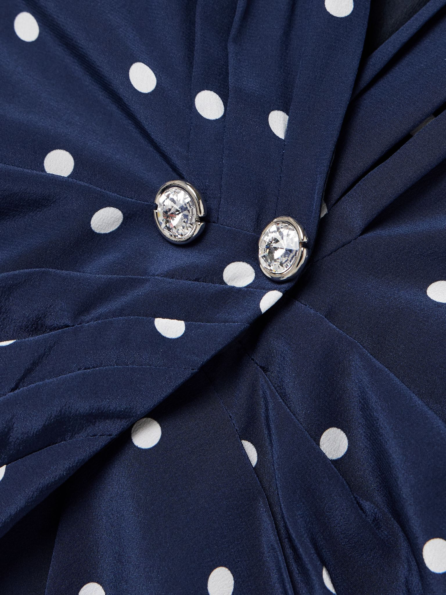 Embellished pleated polka-dot silk crepe de chine midi dress Navy - 4