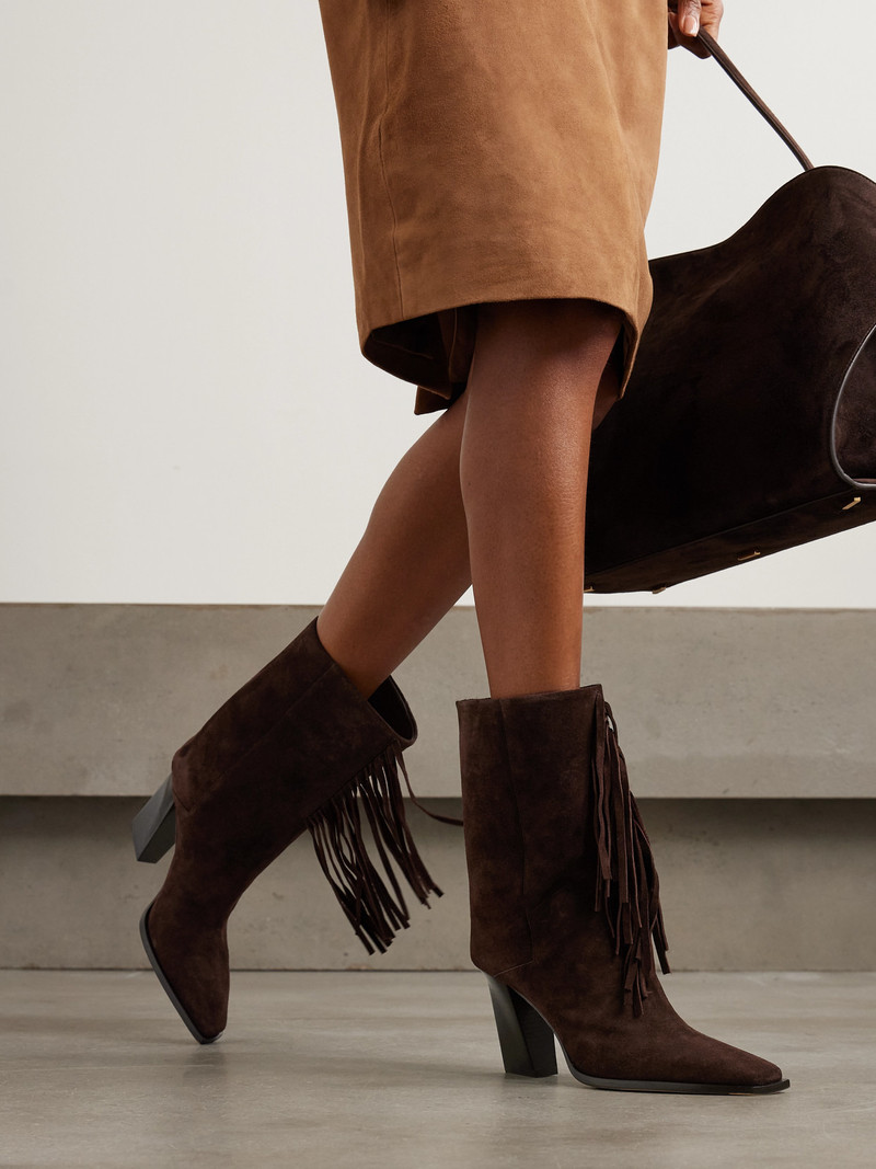 JIMMY CHOO Hart 85 Fringed Suede Boots outlook