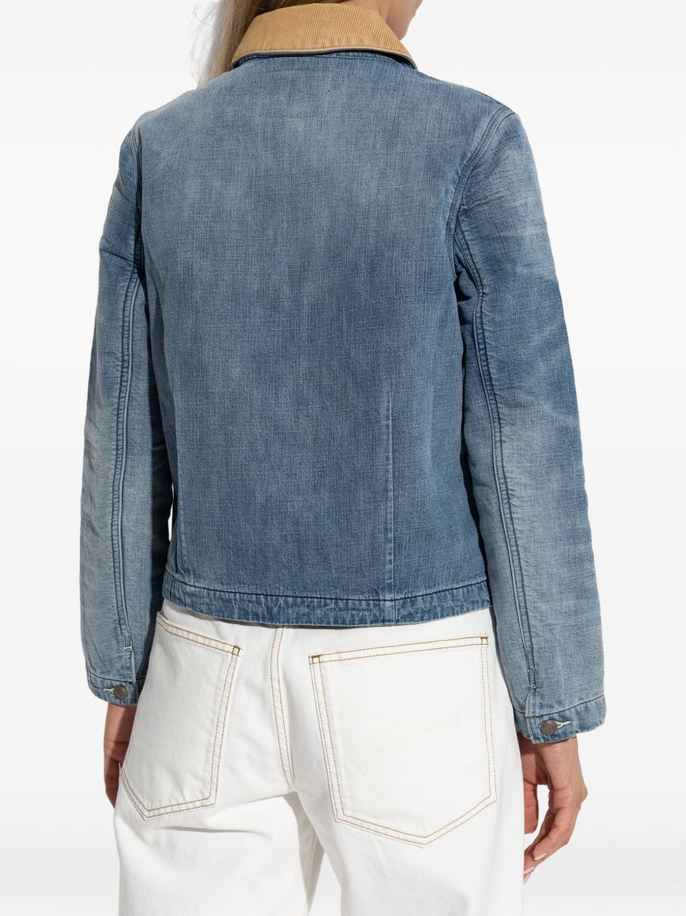 corduroy-collar denim jacket - 4