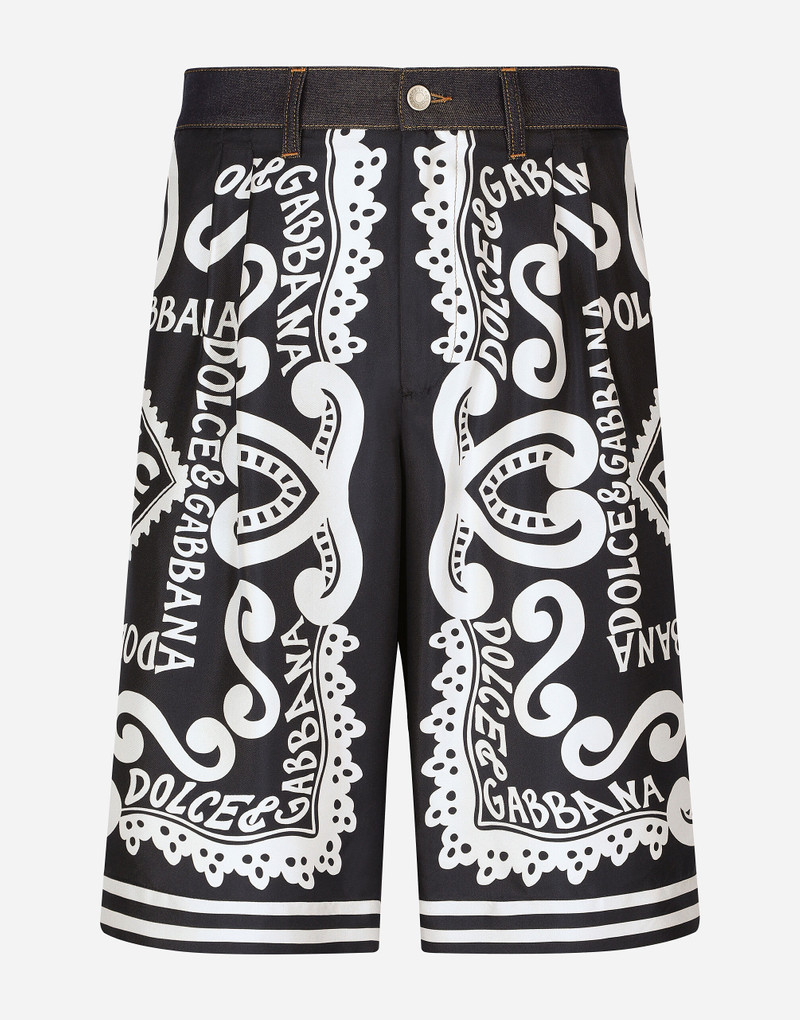 Silk and stretch denim shorts with Marina print 1