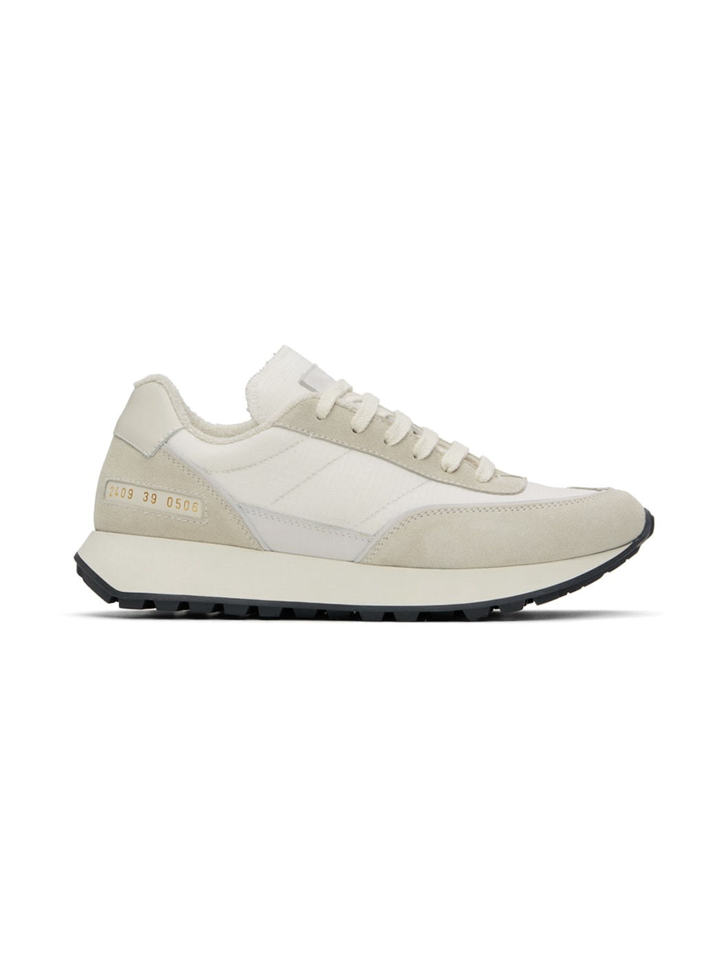 White & Beige Track Classic Sneakers - 1