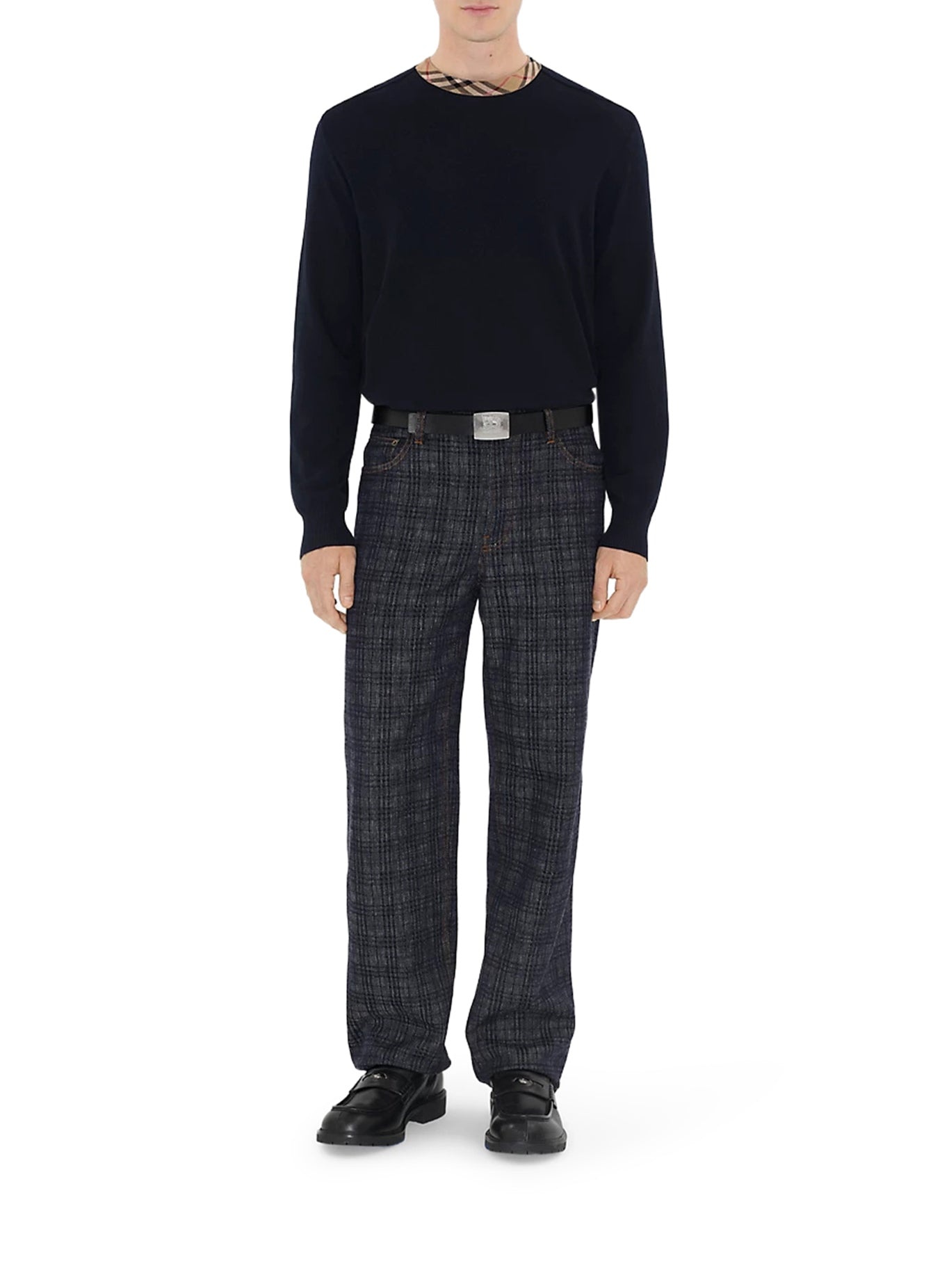 WOOL PULLOVER WITH CHECK FINISHES - 1