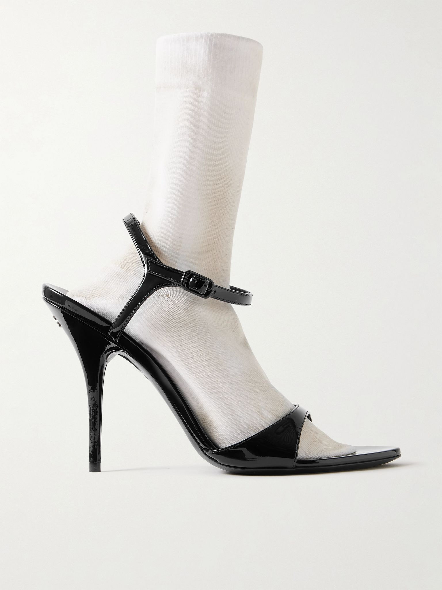 Avenue patent-leather and stretch-knit sandals Black - 1