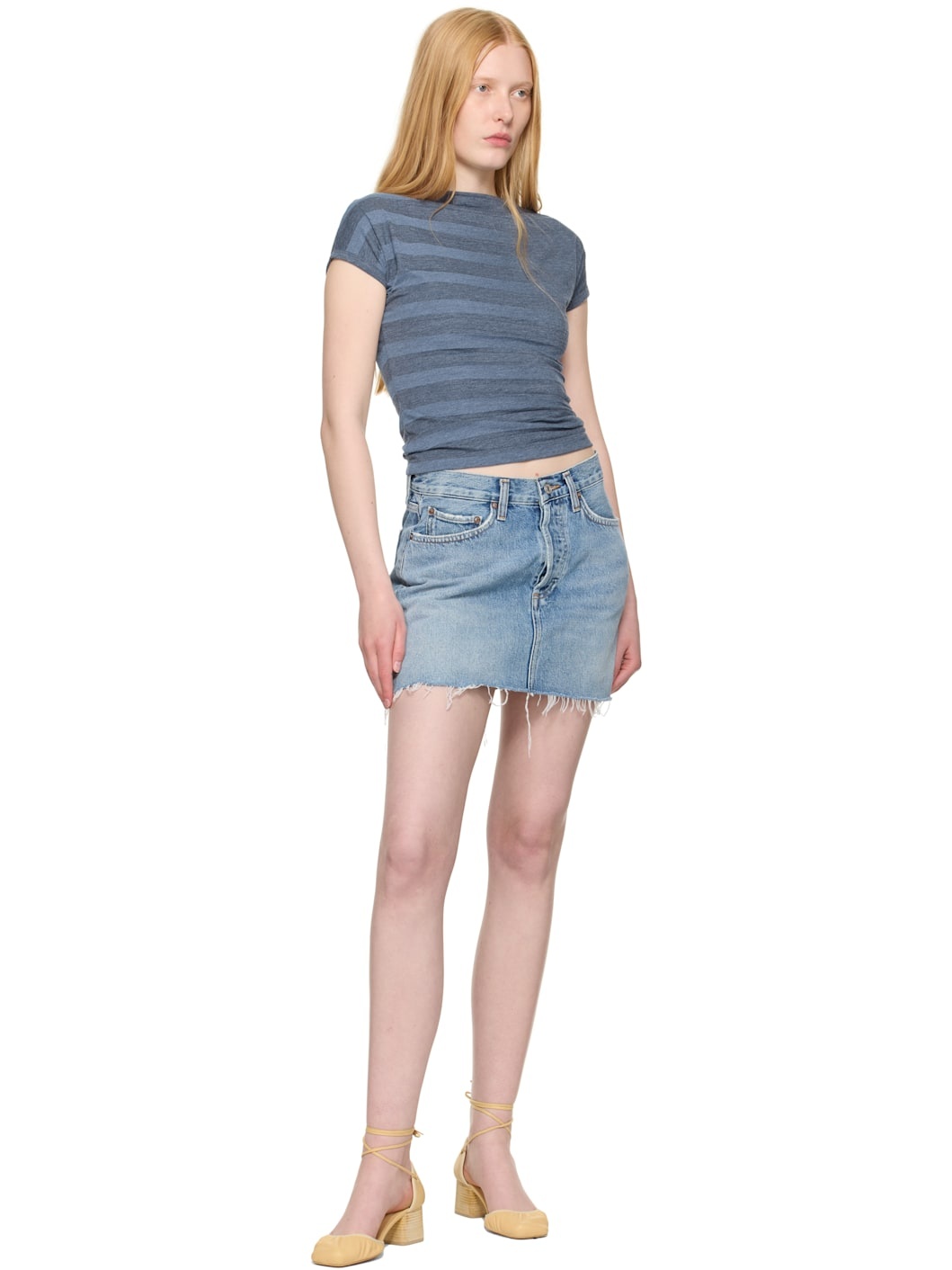Blue V-Waist Denim Miniskirt - 4