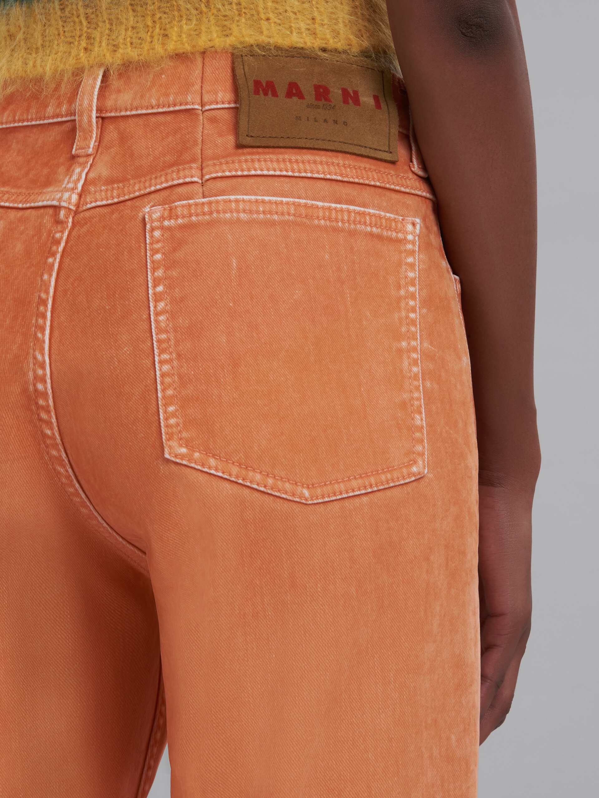 ORANGE FLOCKED DENIM FLARED TROUSERS - 4