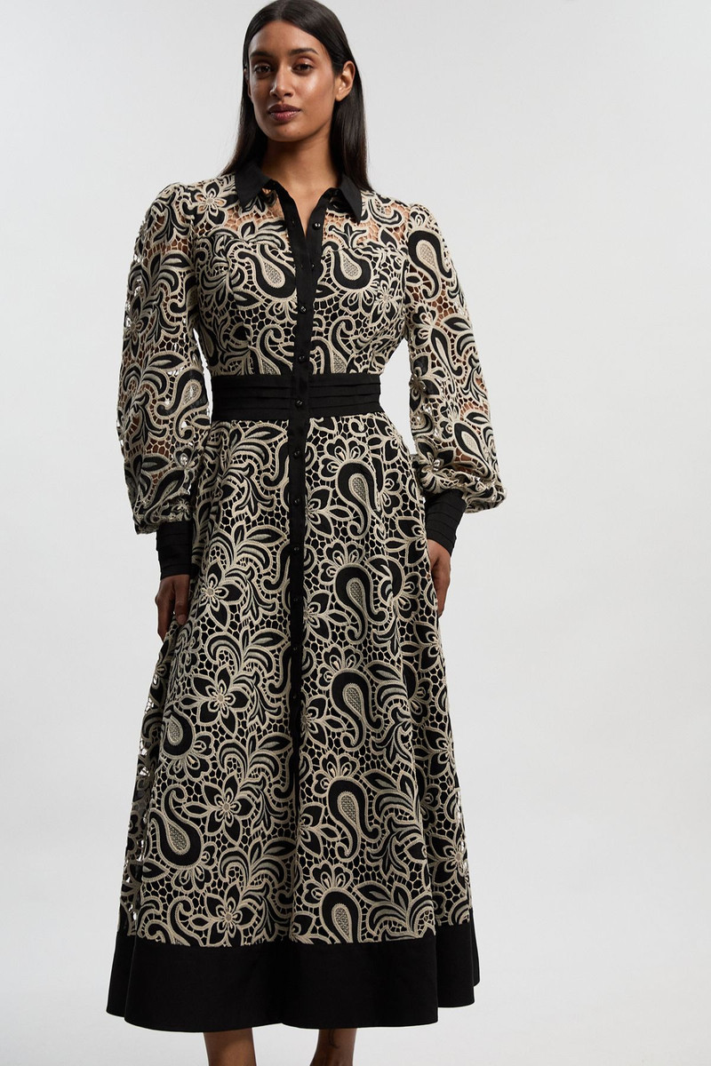 KAREN MILLEN Mono Cutwork Woven Maxi Shirt Dress outlook