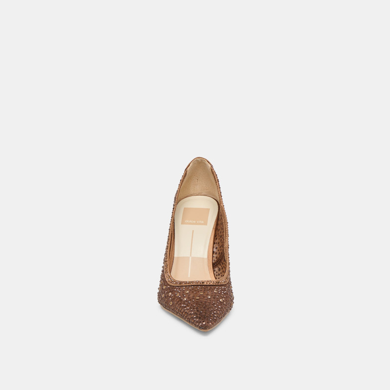 KASHE CRYSTAL HEELS MID BROWN MESH 8