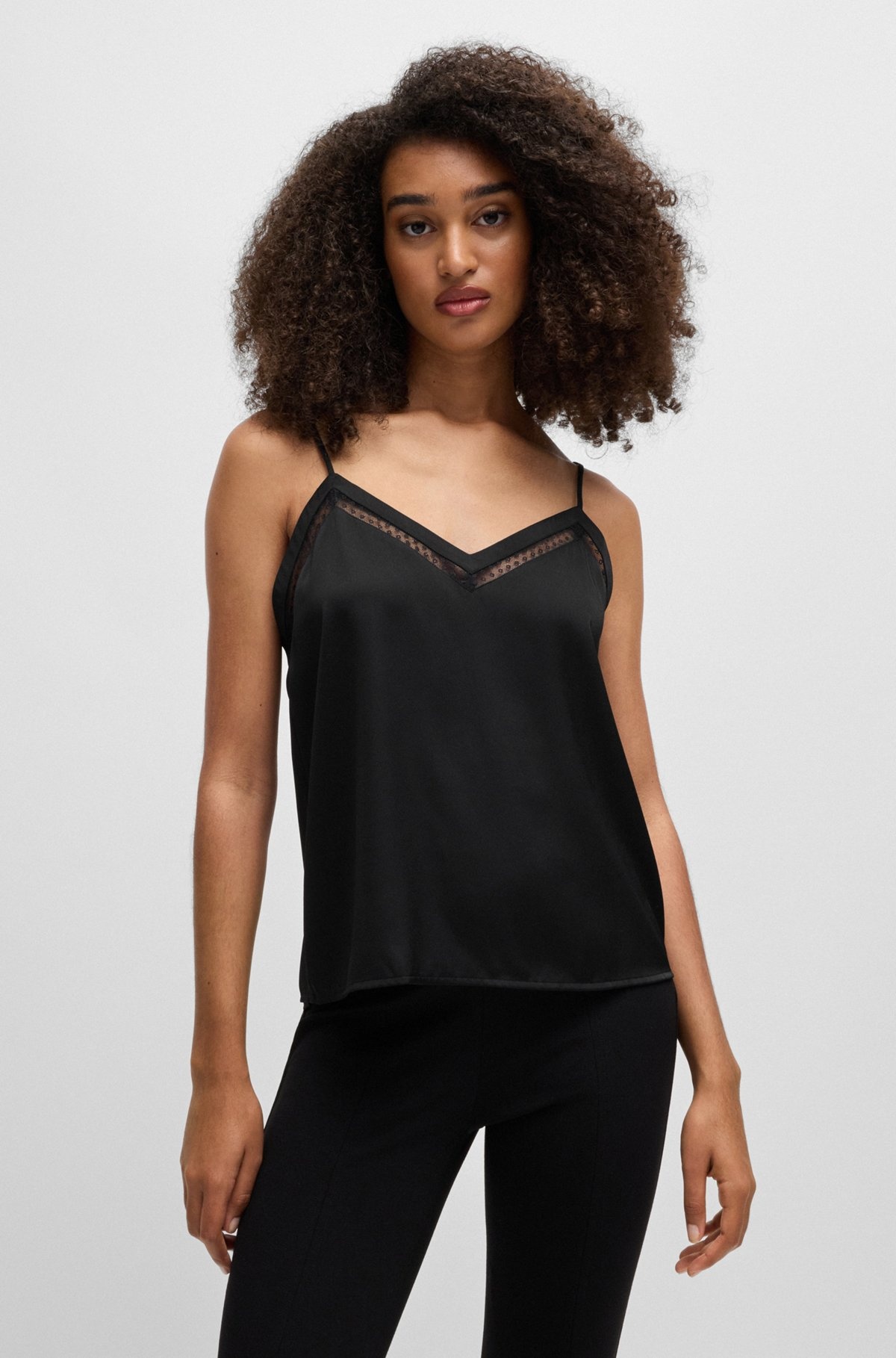 HAMMERED-SATIN CAMISOLE WITH LACE INSERT - 2