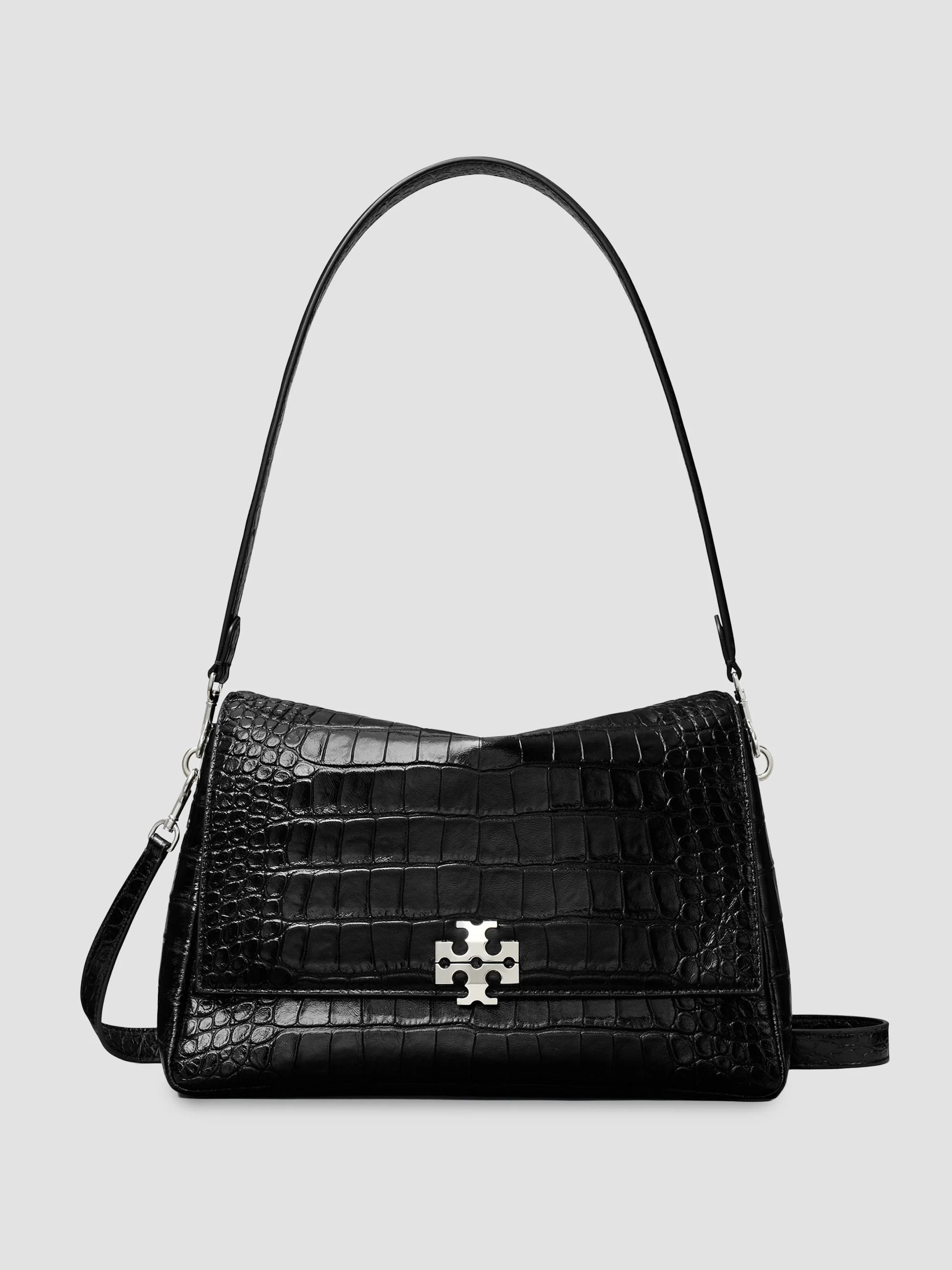 Women's Charlie Croc-Embossed Leather Shoulder Bag - Black - 1