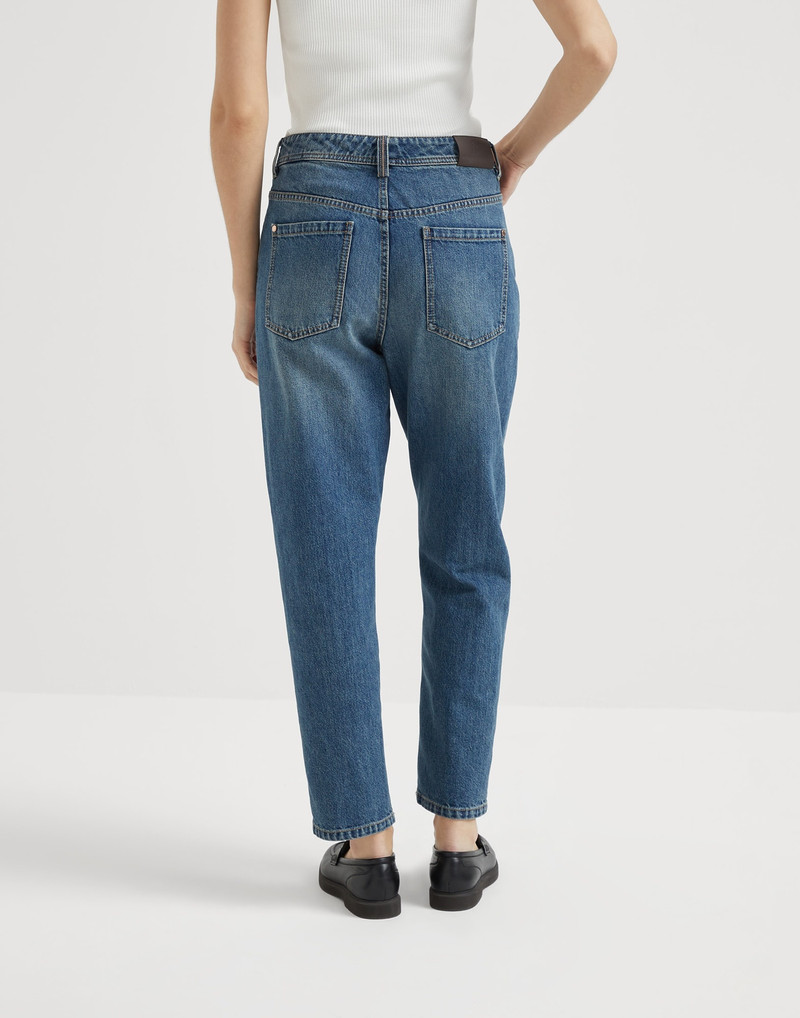 Brunello Cucinelli Authentic denim baggy tapered trousers with monili outlook