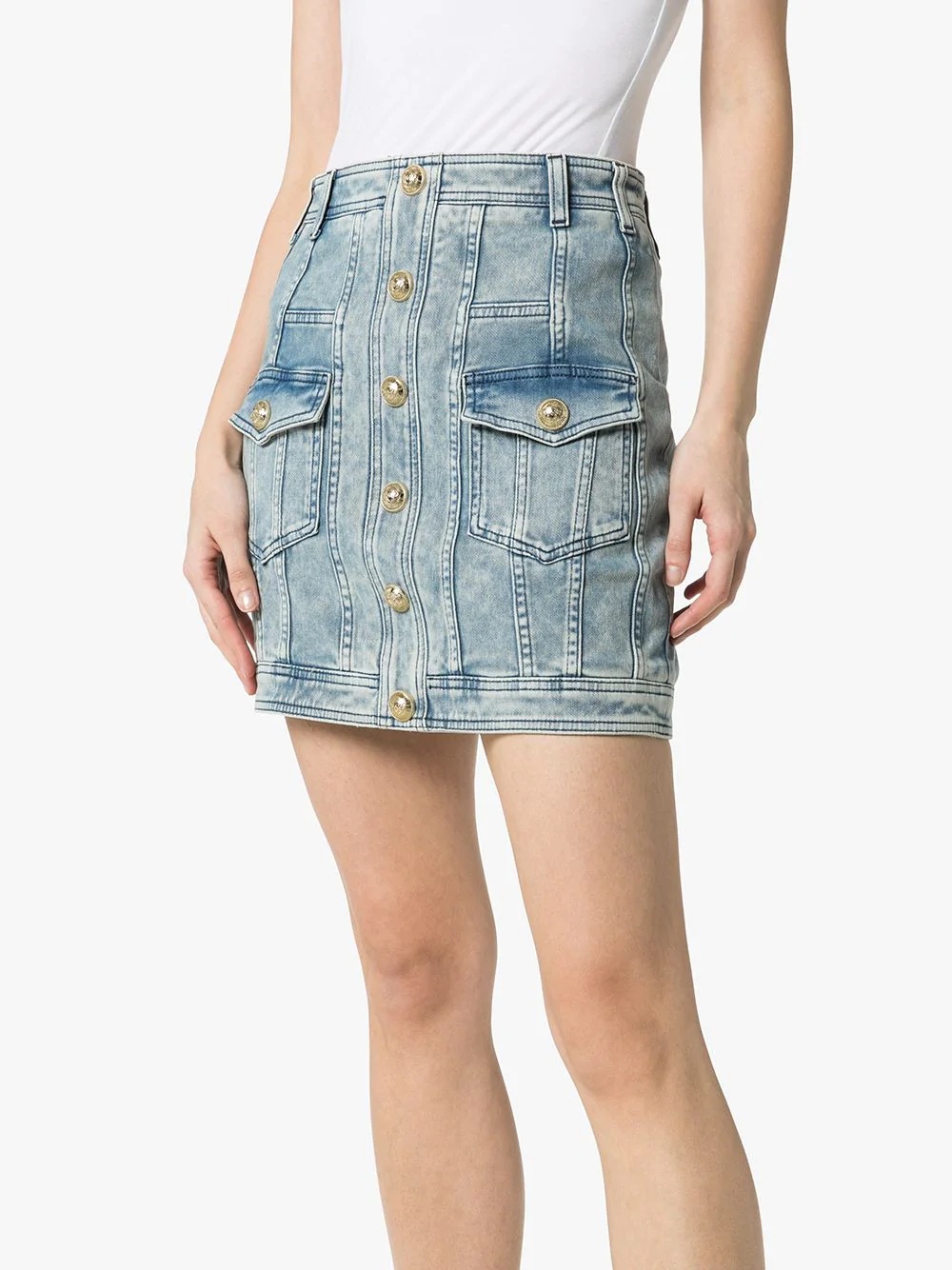 buttoned denim mini skirt - 3