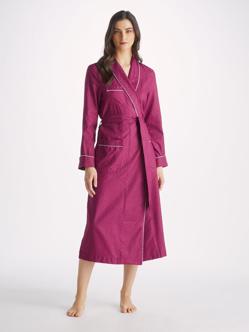 Women's Long Dressing Gown Kate 7 Cotton Jacquard Berry - 3