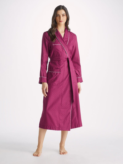 Derek Rose Women's Long Dressing Gown Kate 7 Cotton Jacquard Berry outlook