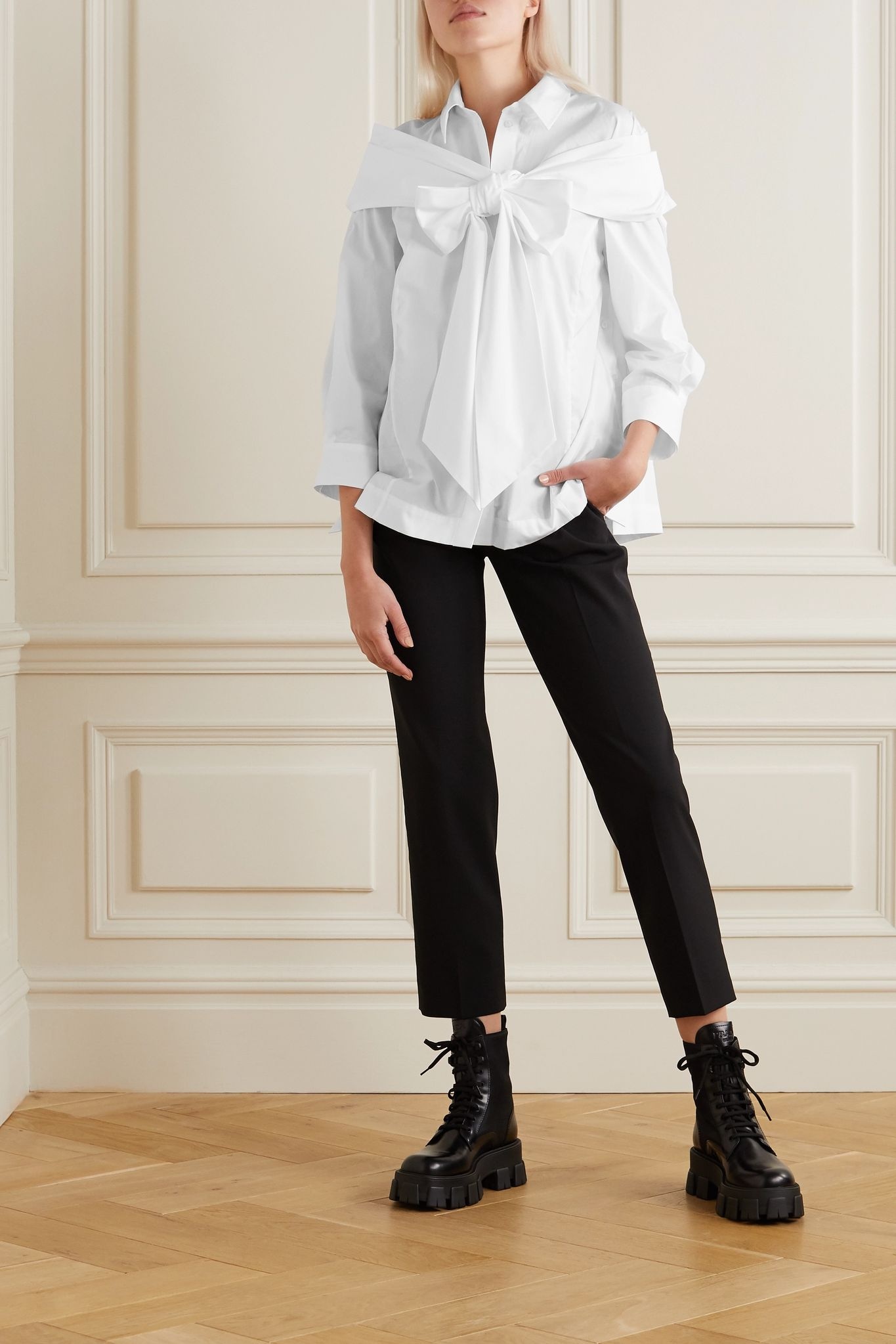 Bow-embellished cotton-poplin shirt - 2