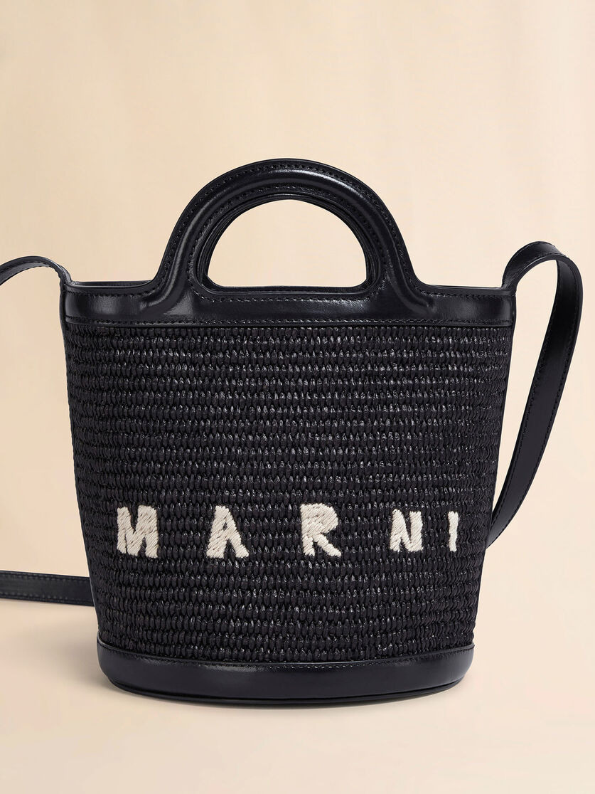 TROPICALIA MINI BUCKET BAG IN BLACK LEATHER AND RAFFIA - 5