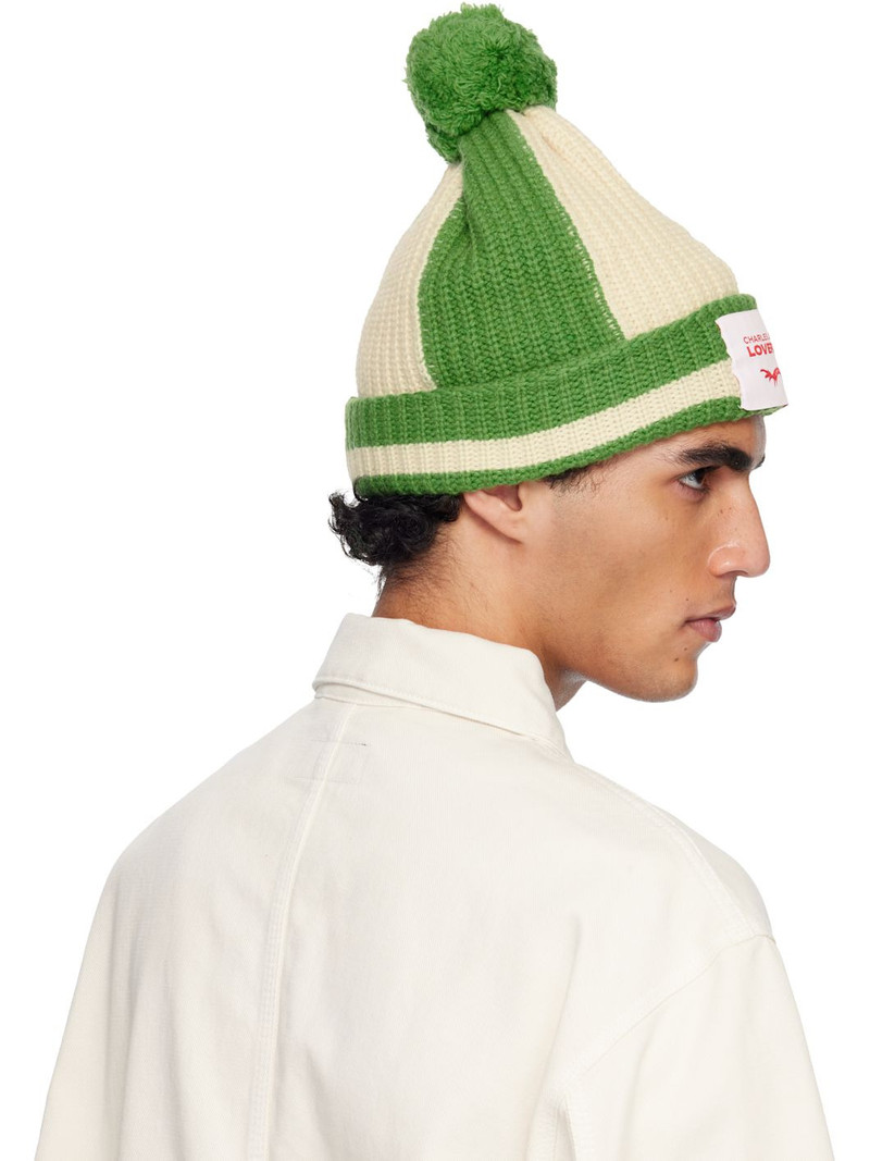 Green & Off-White Pompom Beanie 3