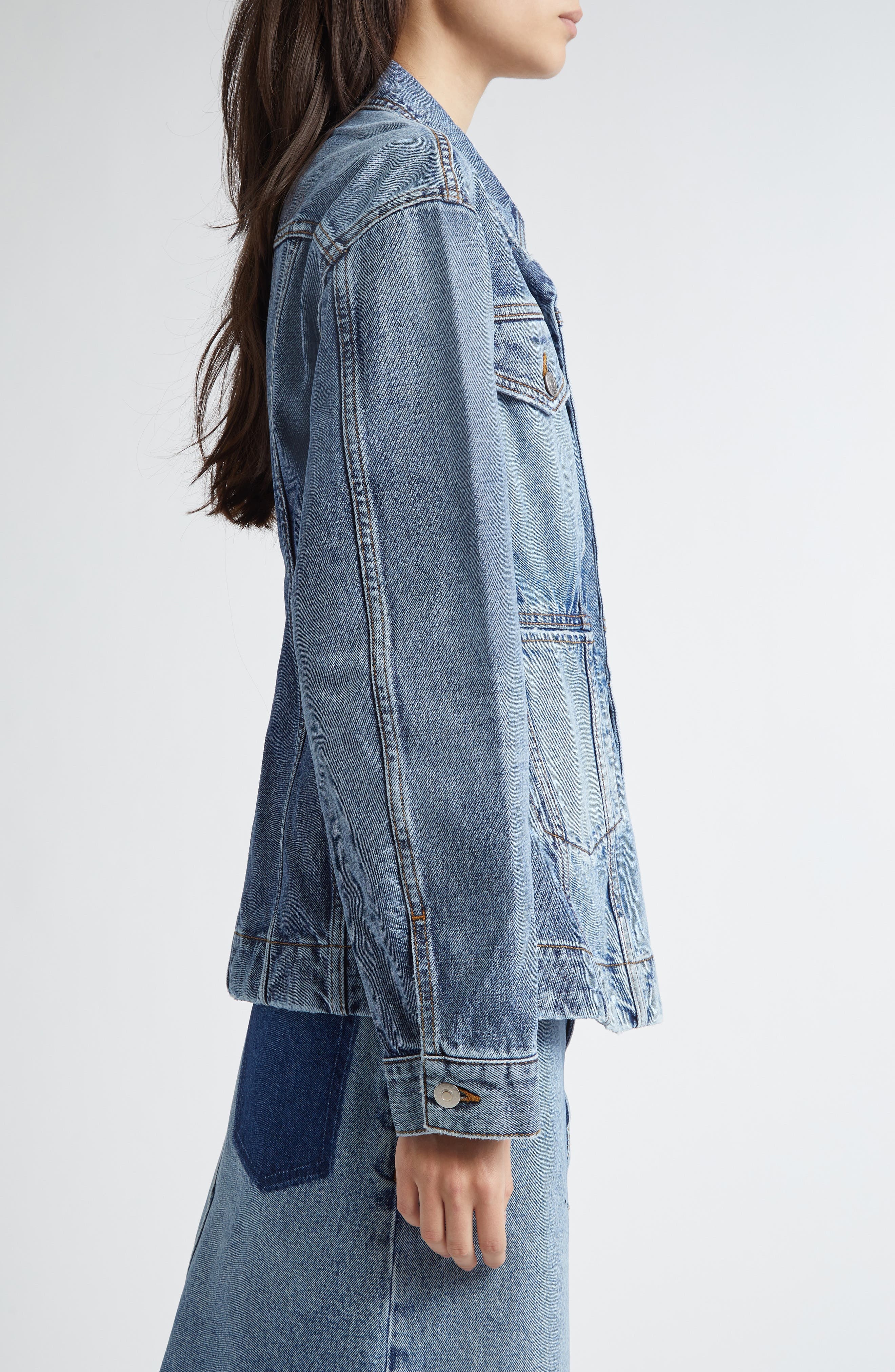 Stella McCartney Mixed Wash Denim Fitted Jacket in Two Tonal Denim Wash at Nordstrom - 4