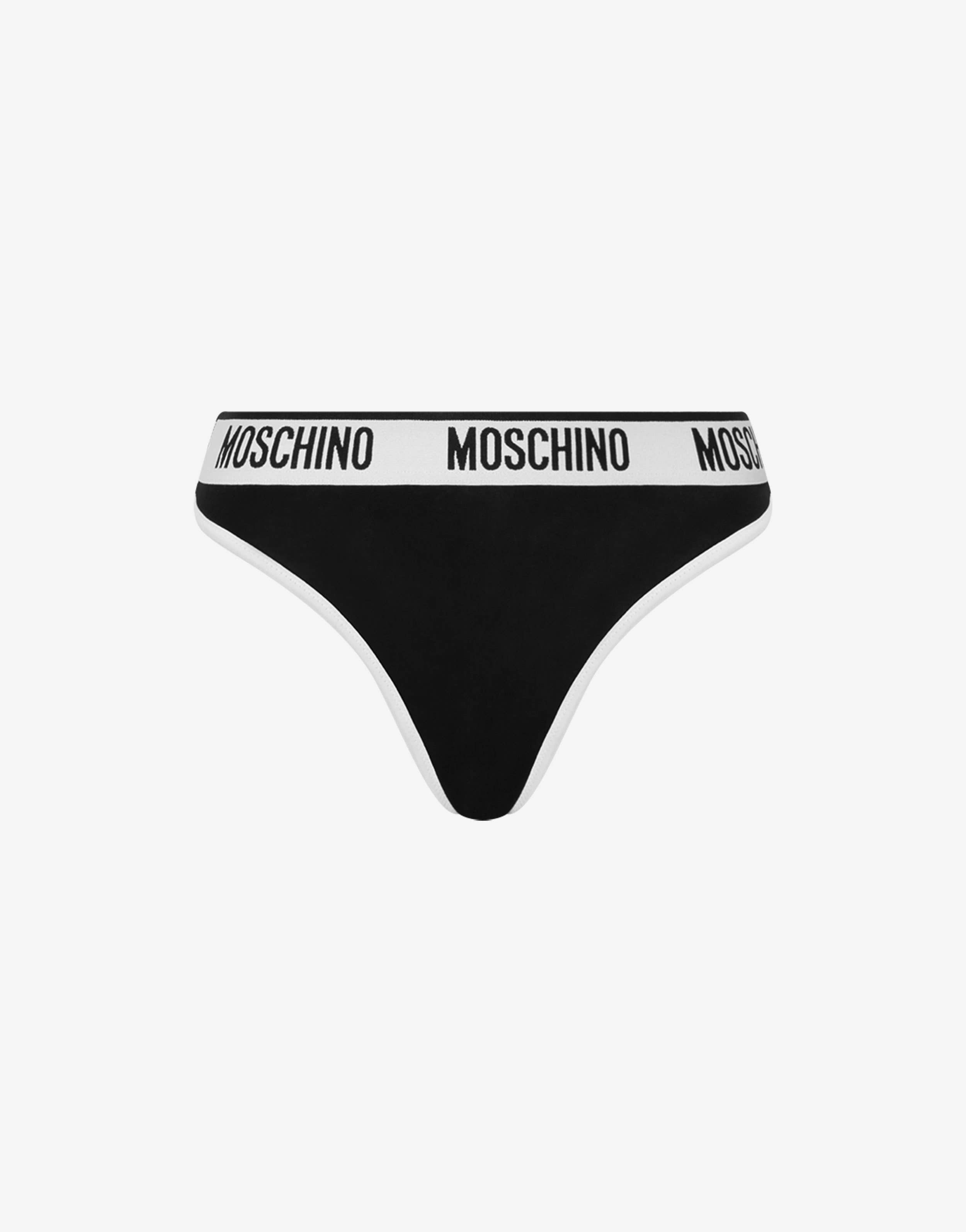 BLACK & WHITE STRETCH JERSEY THONG - 1