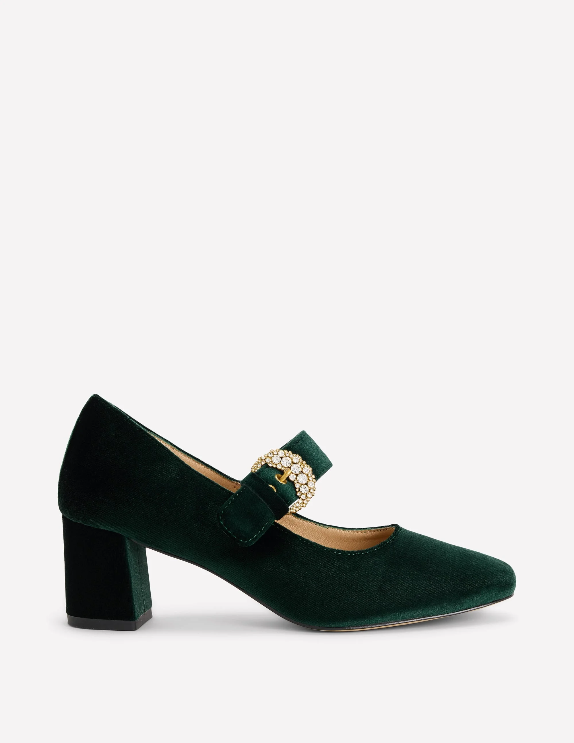 Buckle Strap Block Heels-Scarab Green - 1