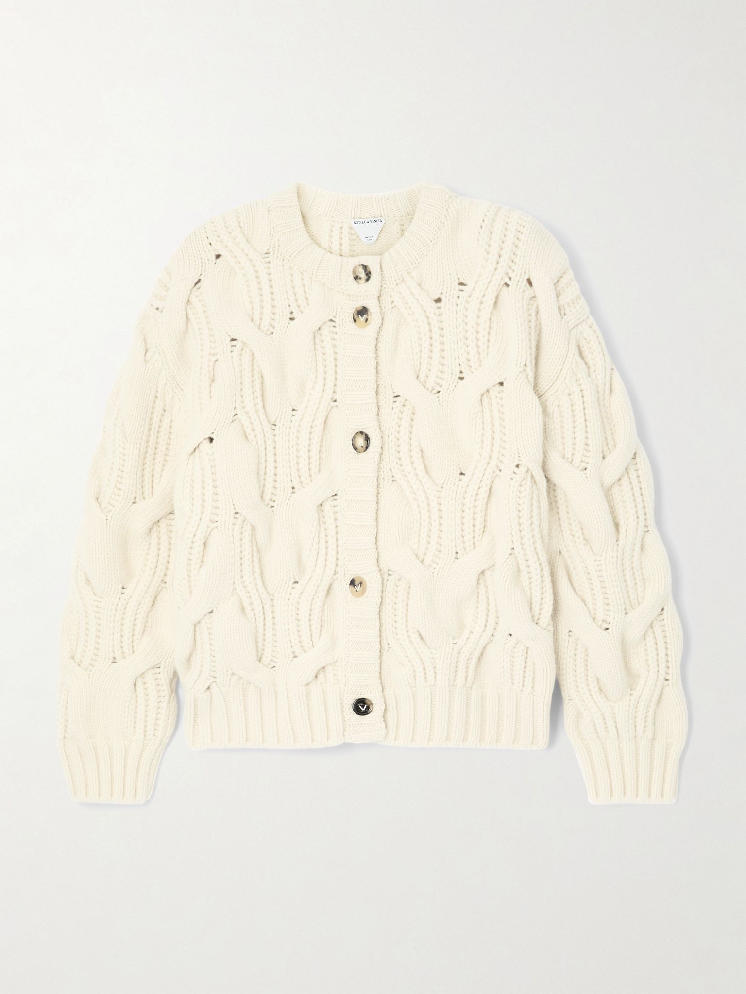 Cropped cable-knit wool cardigan Cream - 1