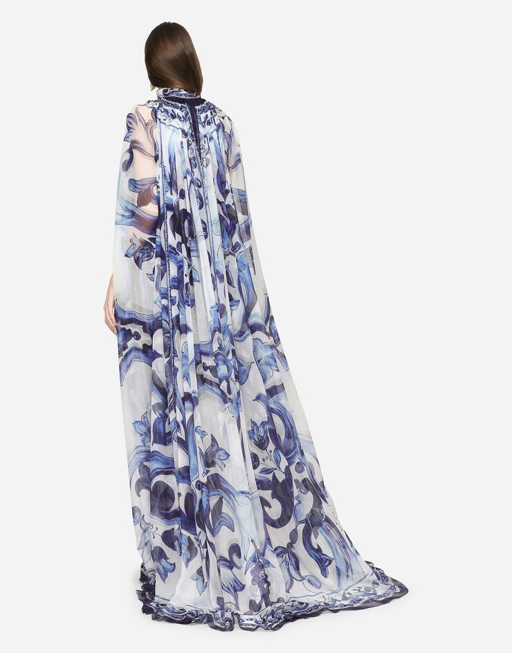 Majolica-print chiffon cape - 2