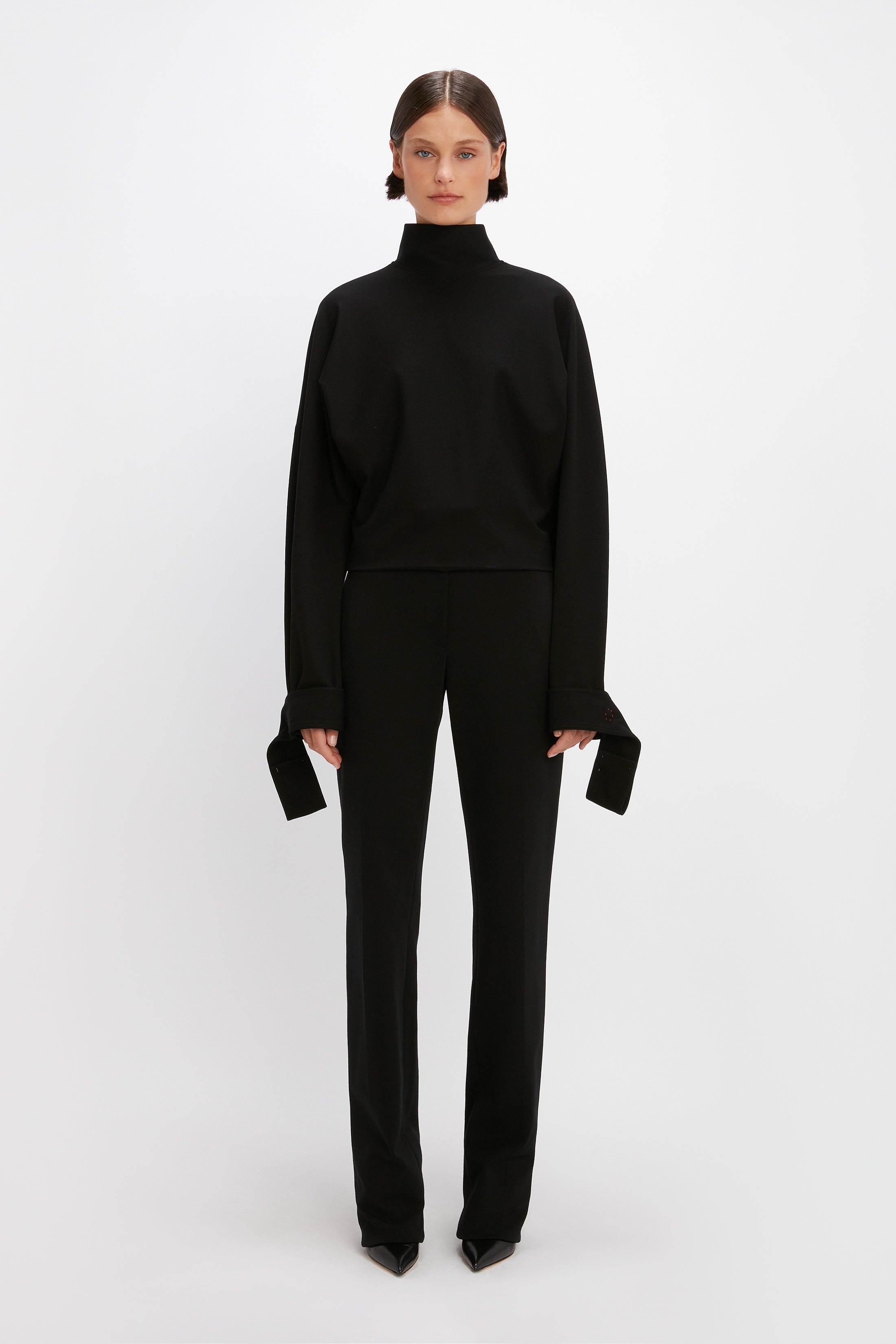 High Waisted Ponti Trouser in Black - 2