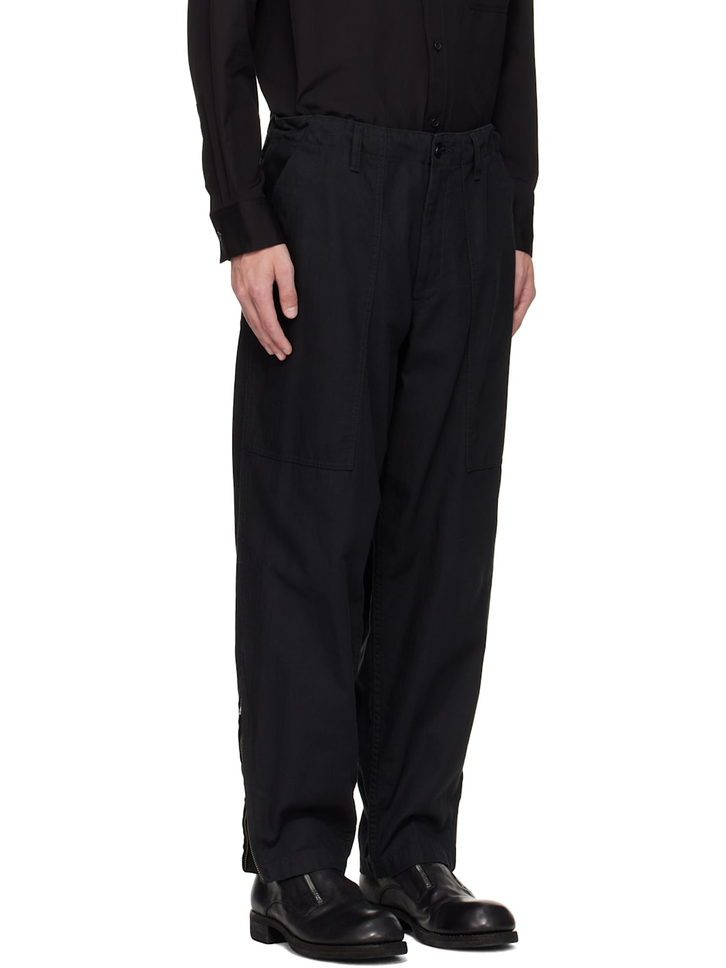 Black BS Herringbone Hem Zip Painter Trousers - 2