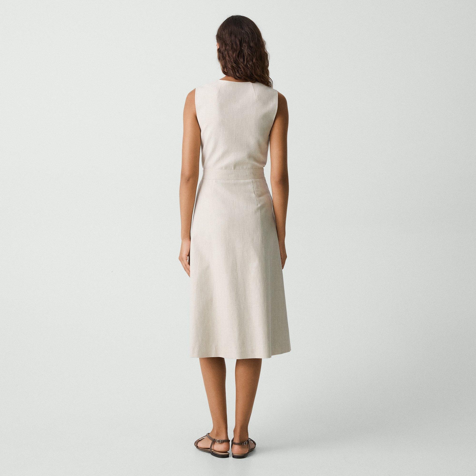Sleeveless A-Line Wrap Dress in Striped Canvas - 4