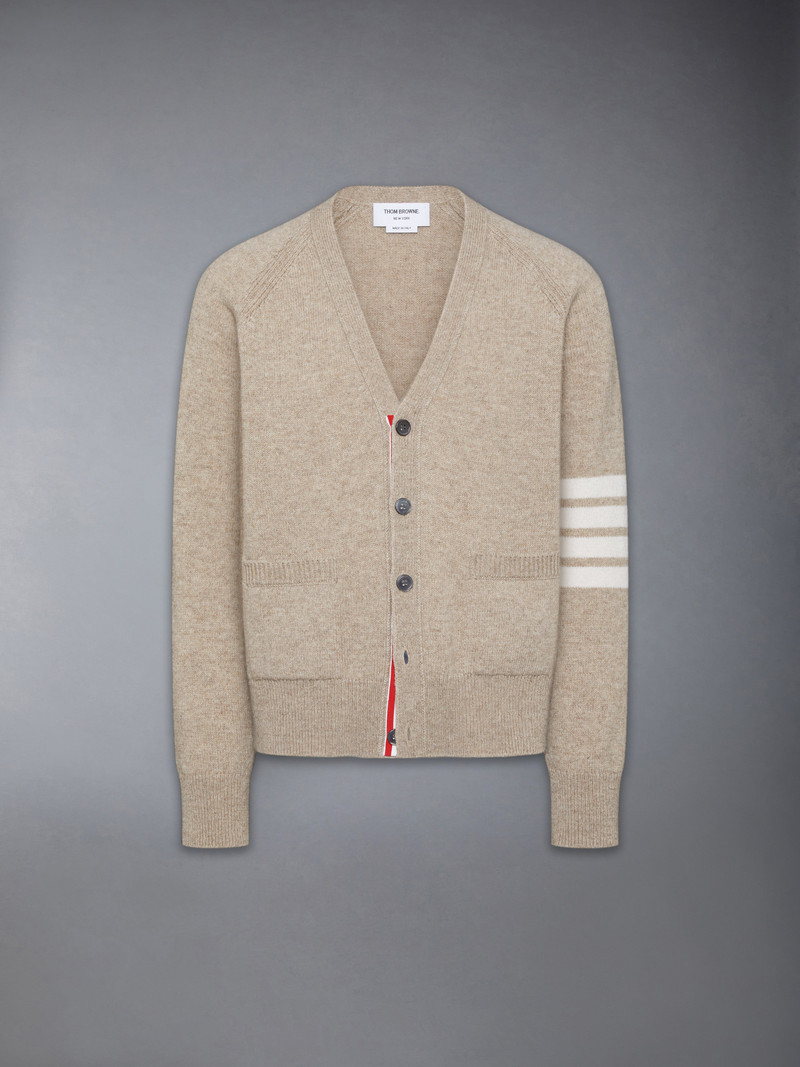 SHETLAND WOOL 4-BAR RELAXED FIT V NECK CARDIGAN 1