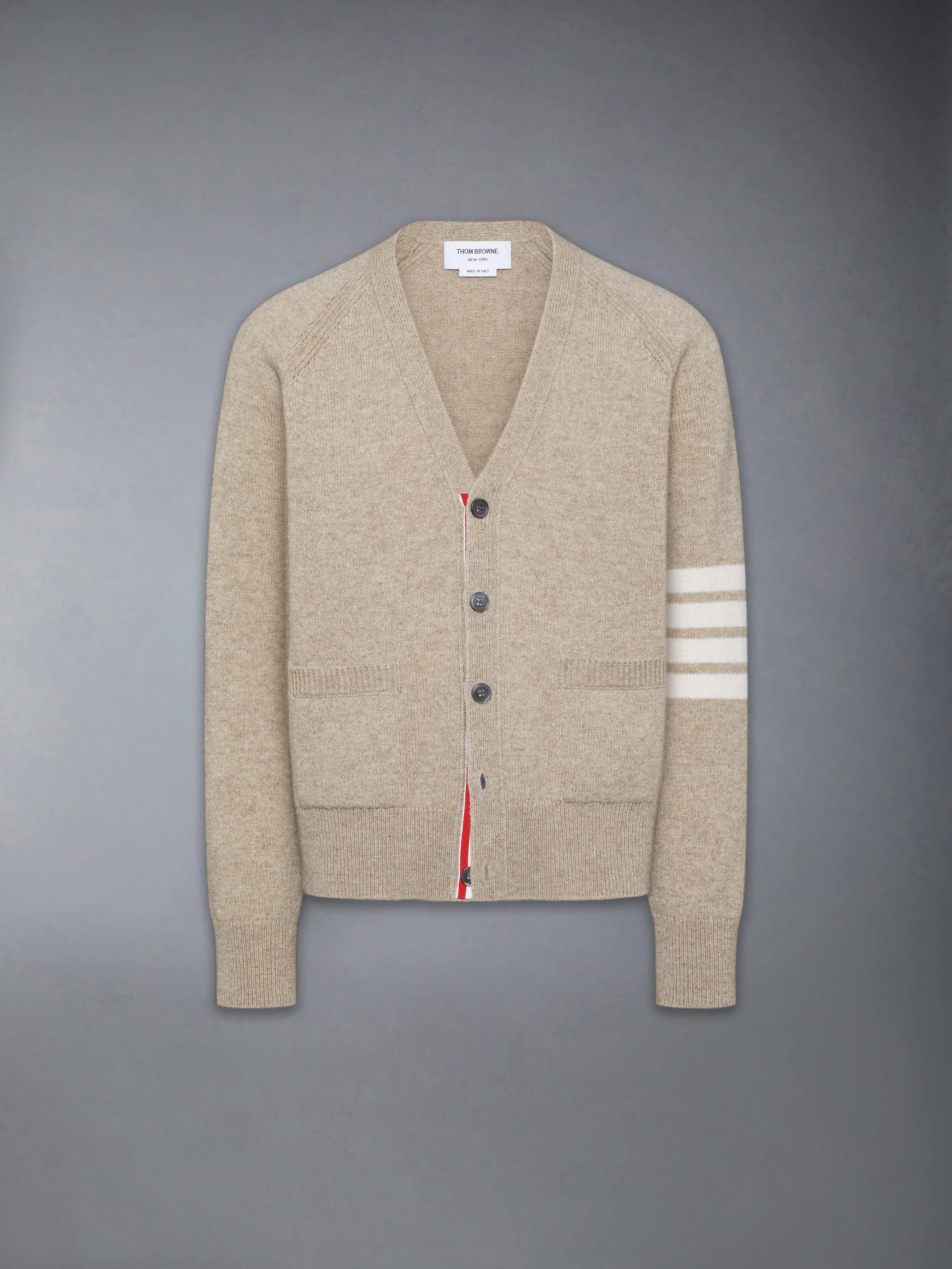 SHETLAND WOOL 4-BAR RELAXED FIT V NECK CARDIGAN - 1