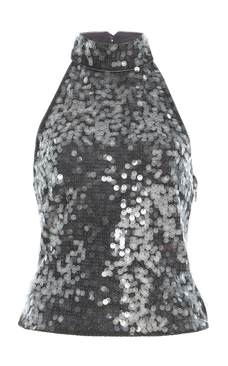 Sequined Net Halter Top grey 1