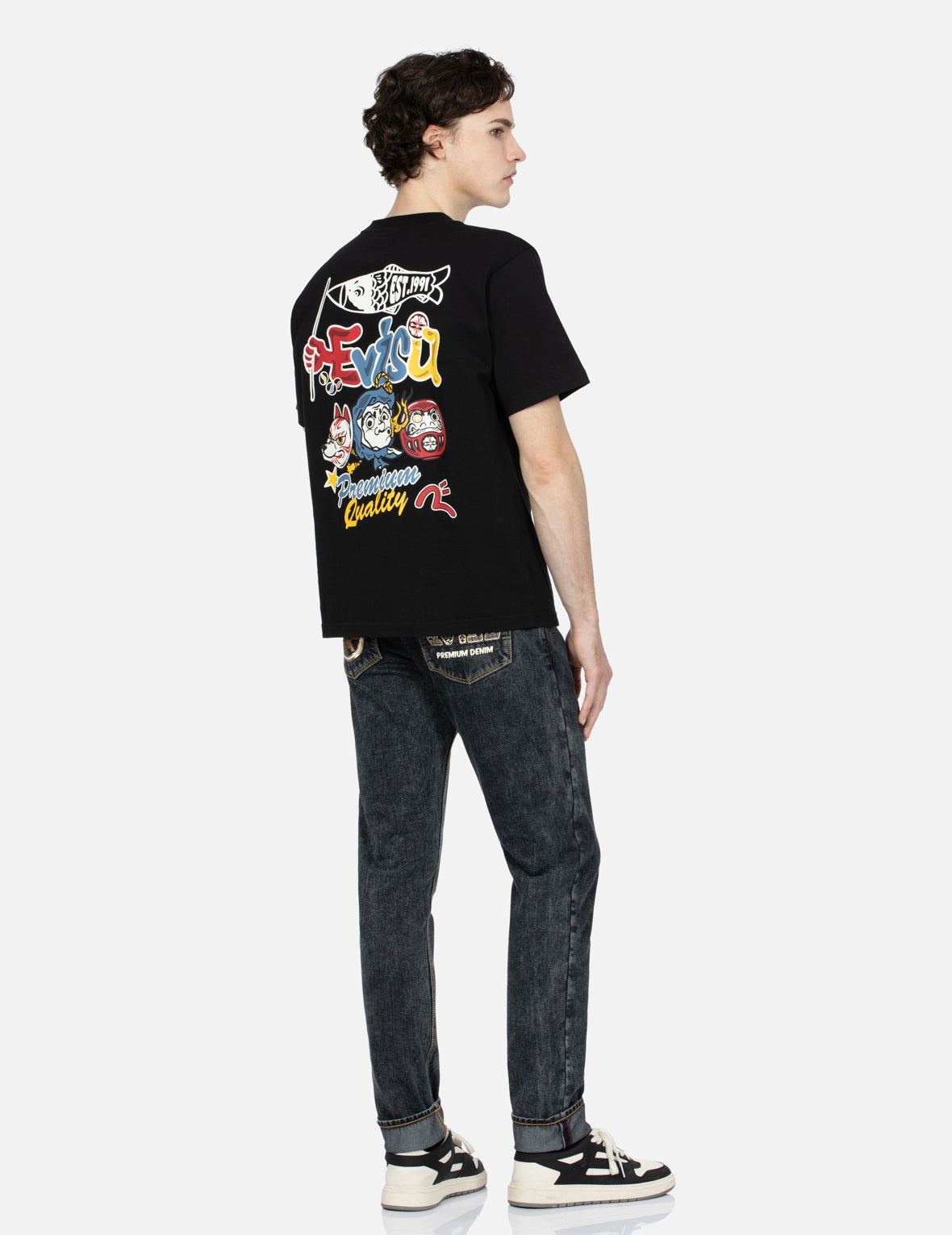Fair Isle Pattern Kamon and Logo Print Carrot Fit Jeans #2017 - 3