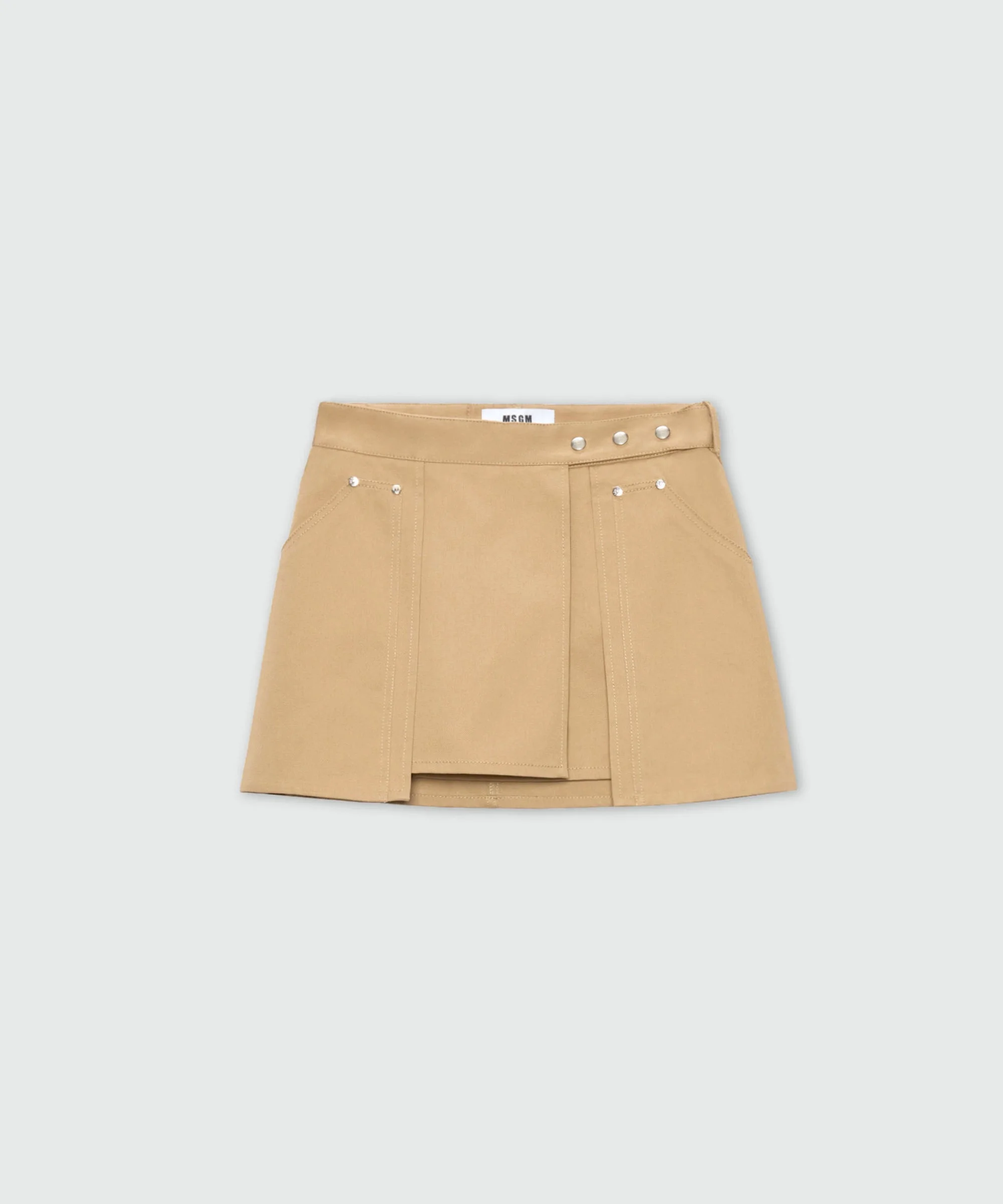 Pink cotton gabardine wrap miniskirt with metal buttons - 1