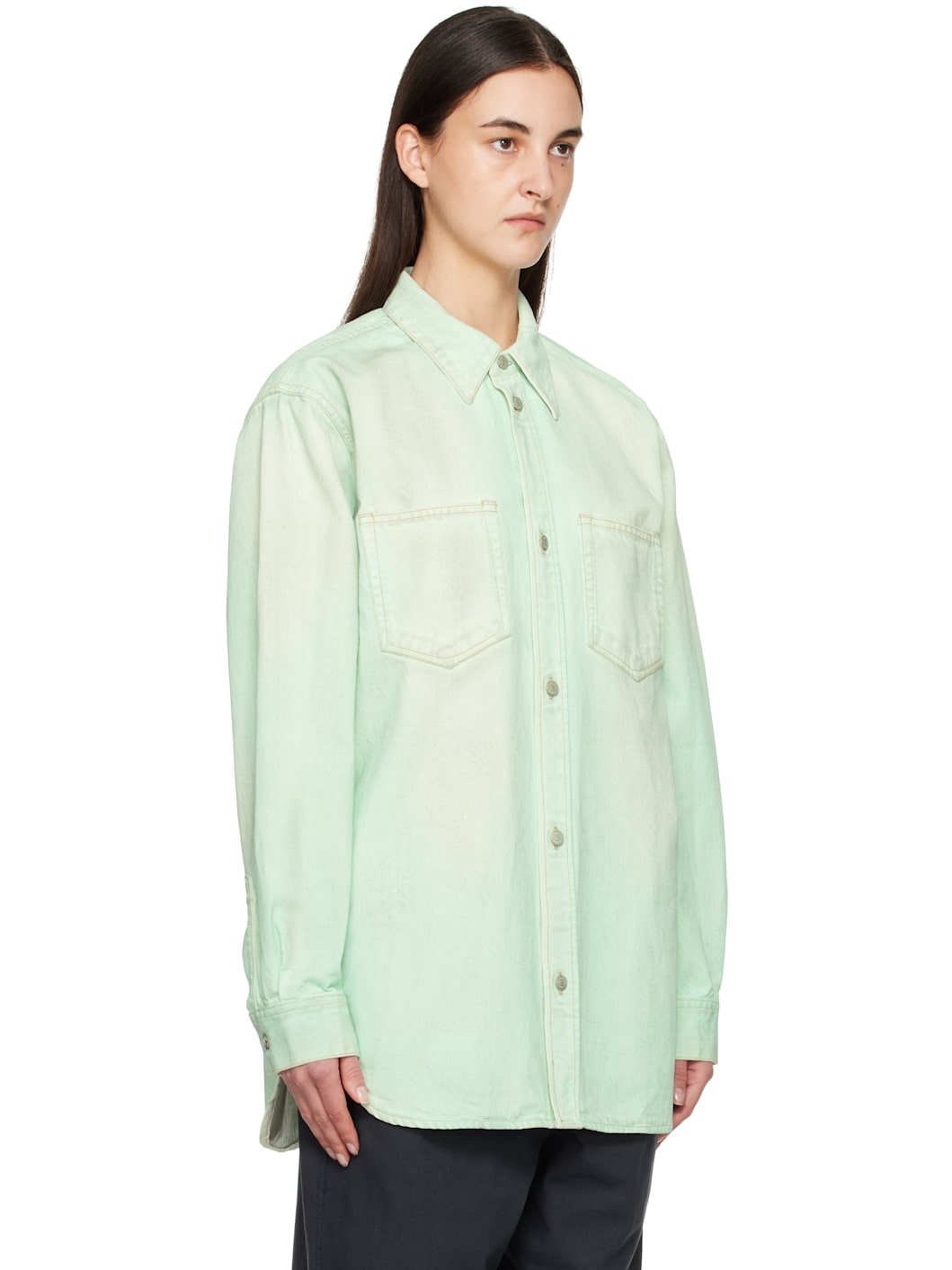 Green Faded Denim Shirt - 2