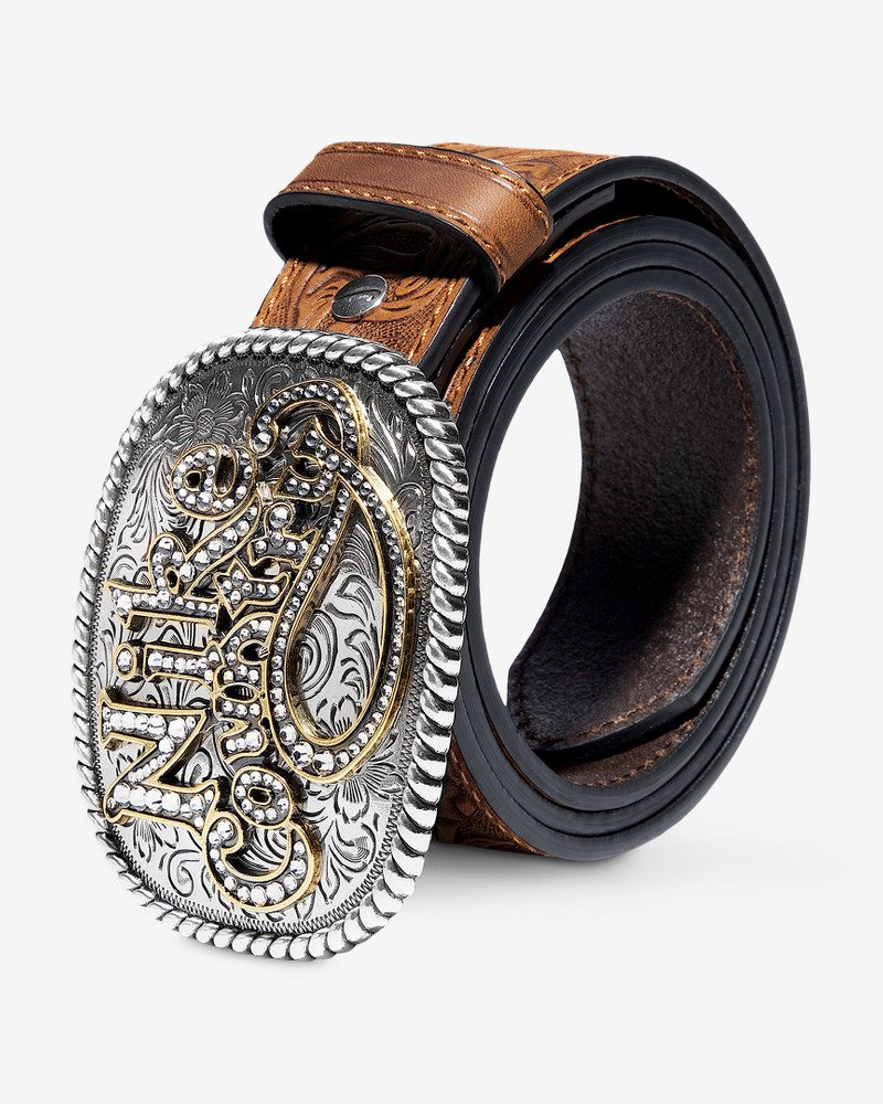 Nike Country Men's Rhinestone Plaque Buckle Embossed Leather Belt 4