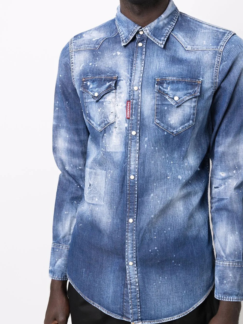 paint-splatter distressed-denim shirt - 5