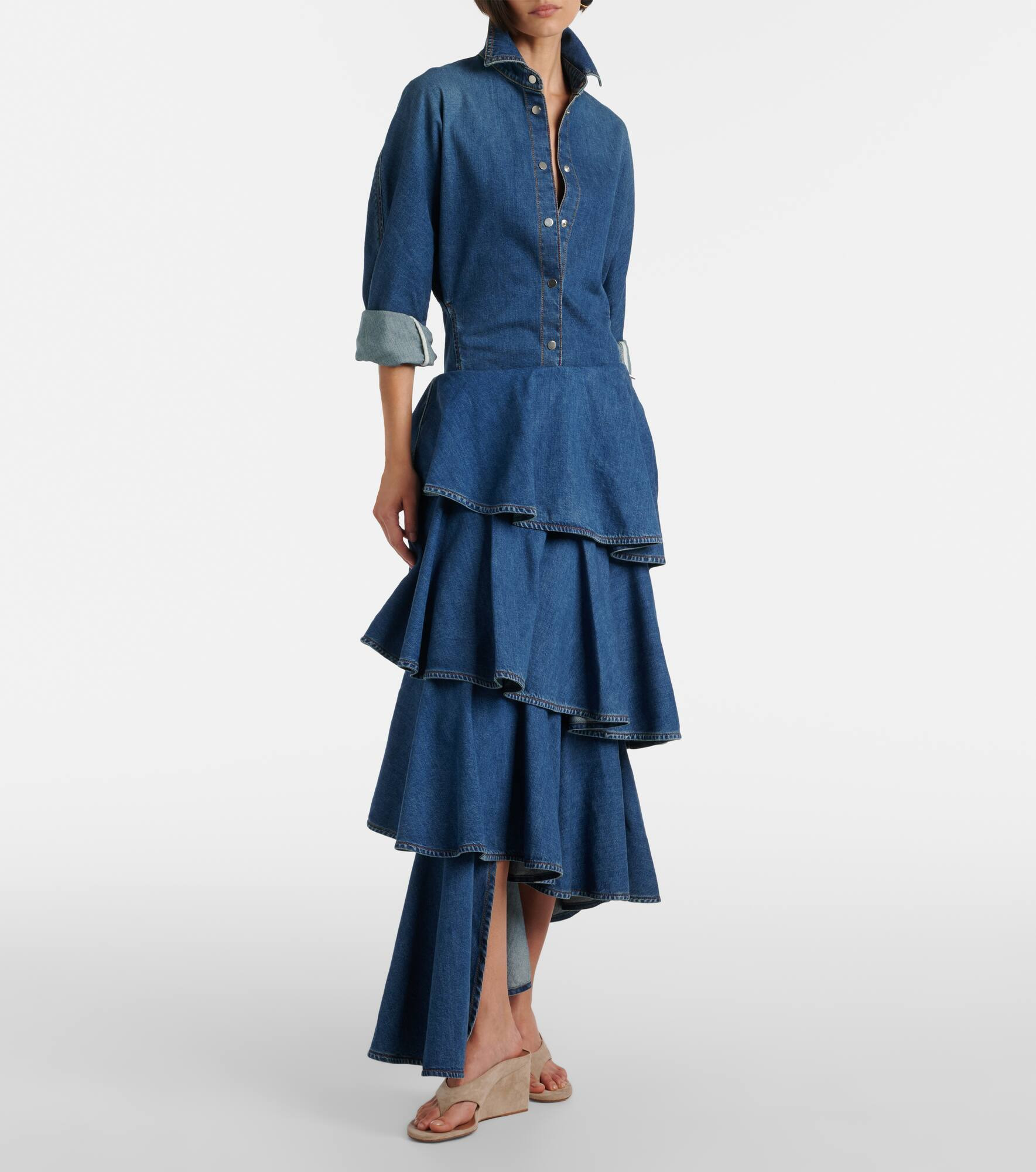 Spiral tiered denim midi skirt - 2