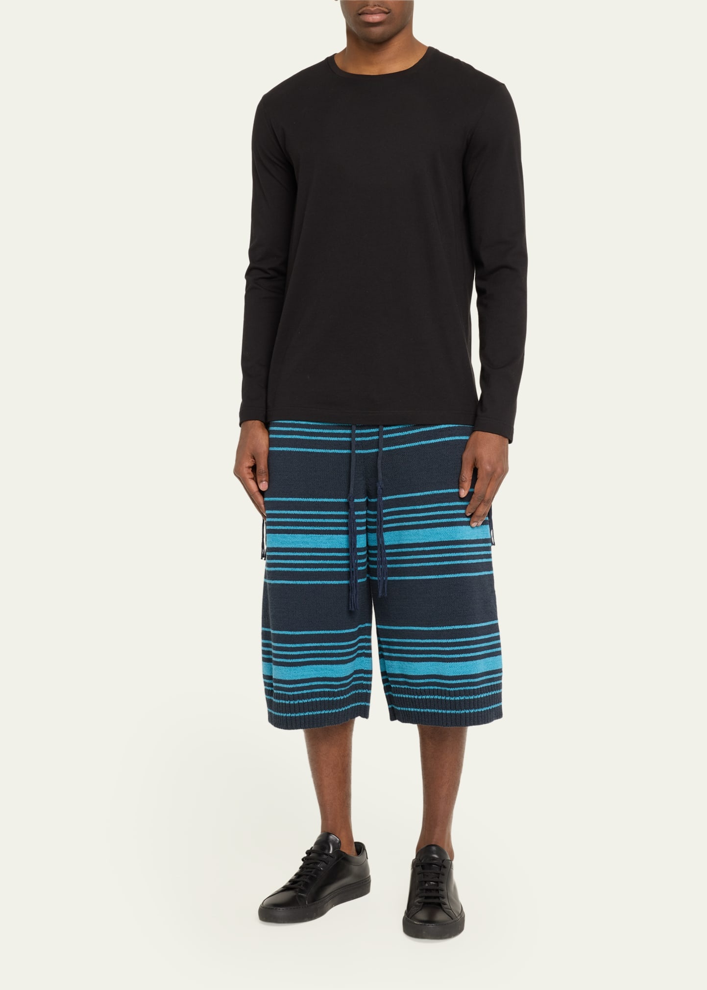 Men's Striped Long Fringe Shorts - 2