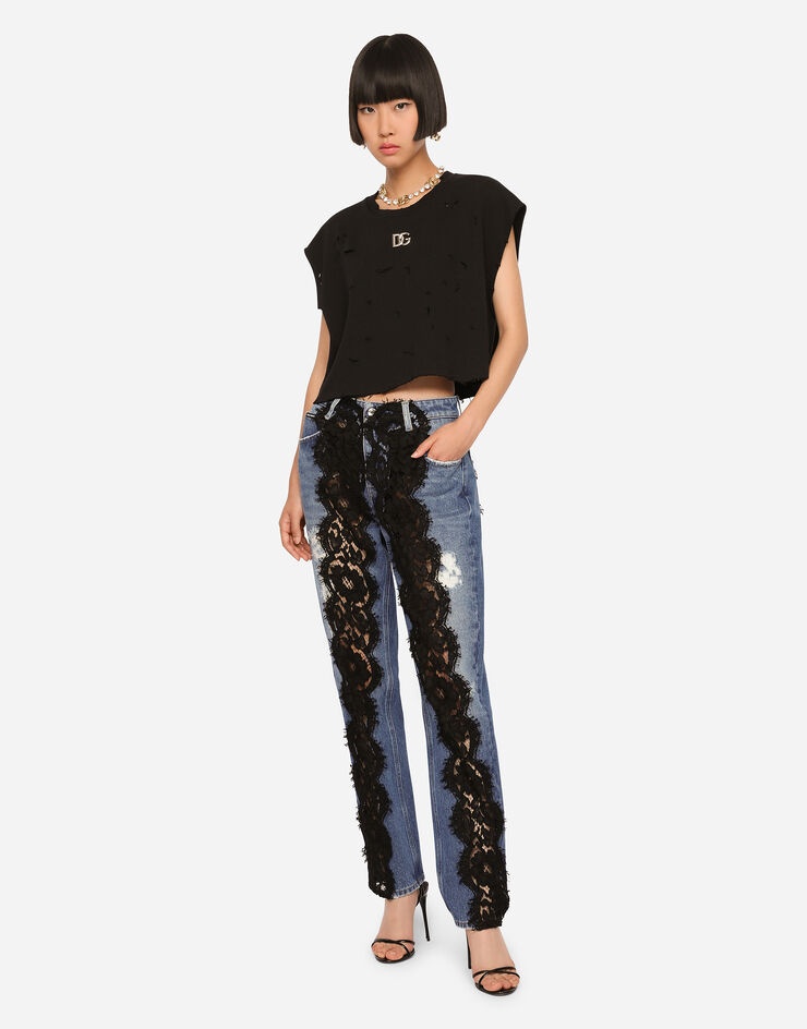 Denim and lace boyfriend jeans - 4