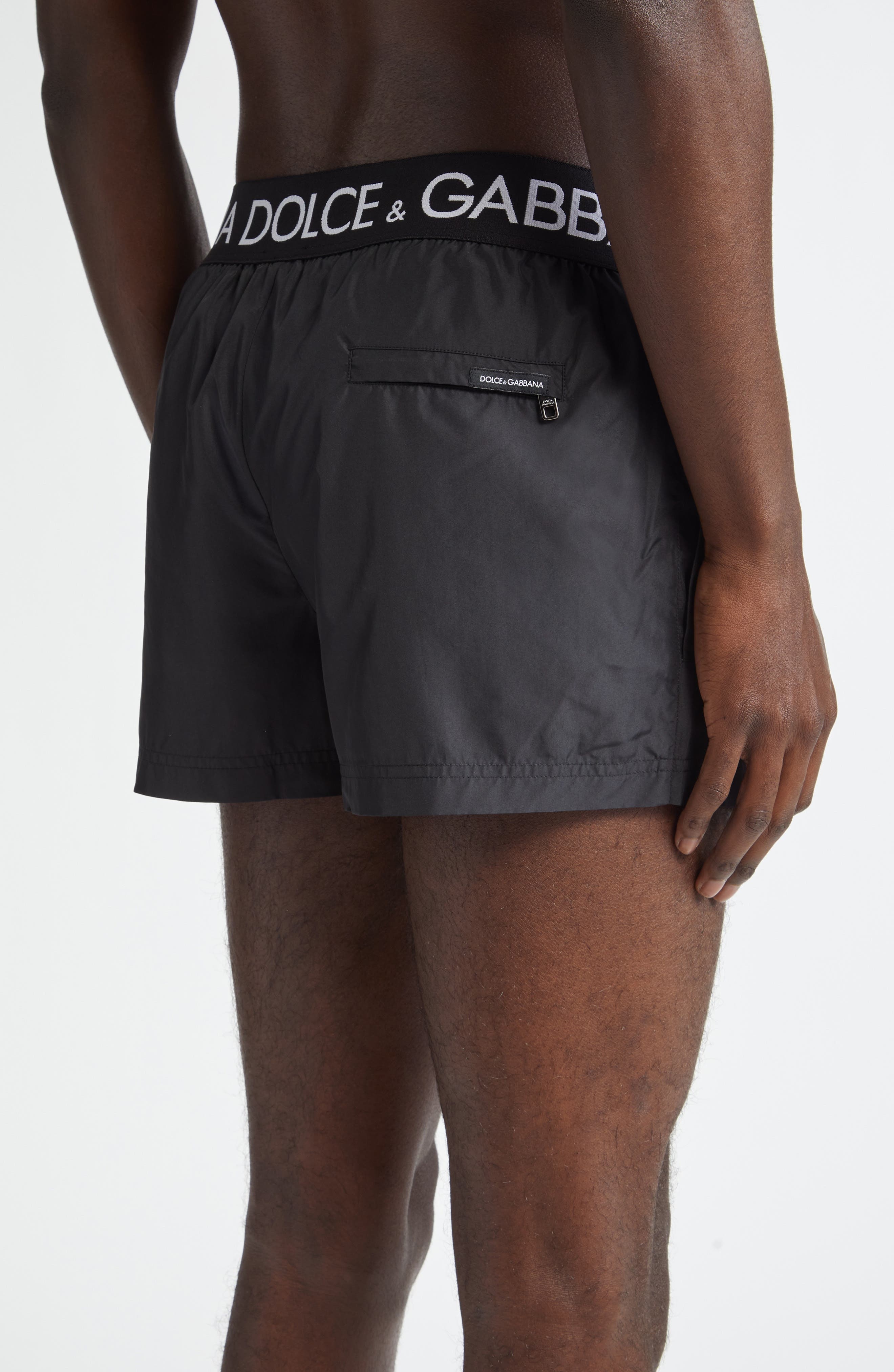 Dolce&Gabbana Logo Waistband Swim Trunks in Black at Nordstrom - 2