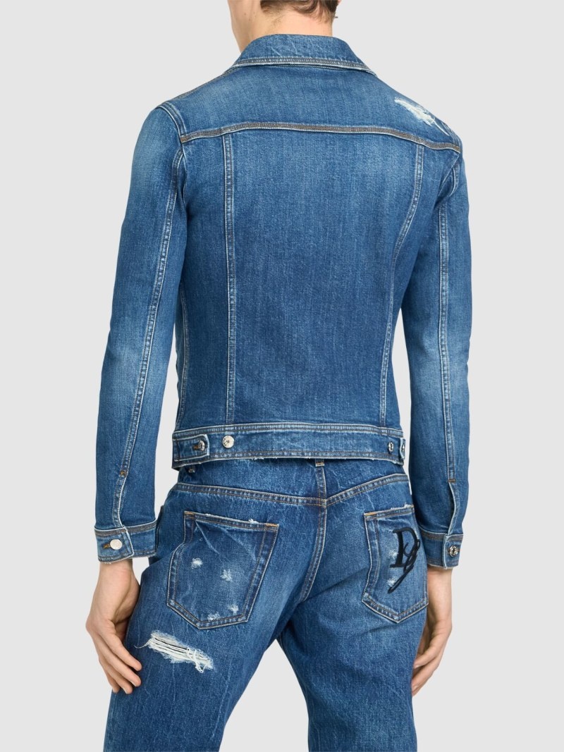 Distressed stretch cotton denim jacket - 3