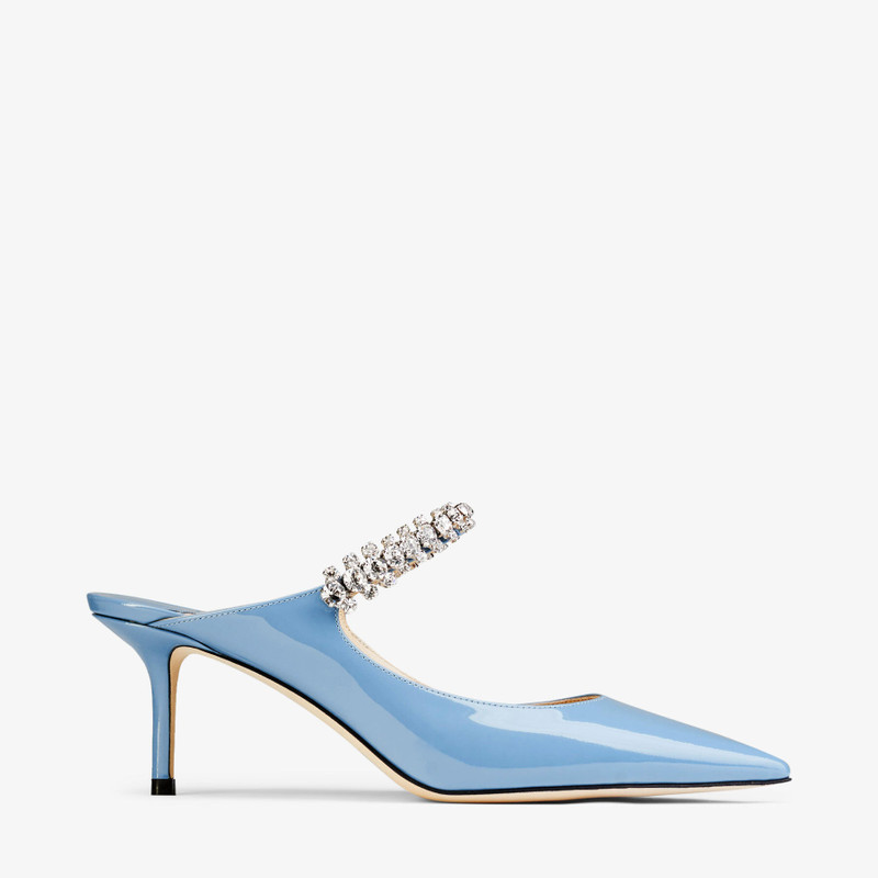 Bing 65 Smoky Blue Patent Leather Mules with Crystal Strap - 1