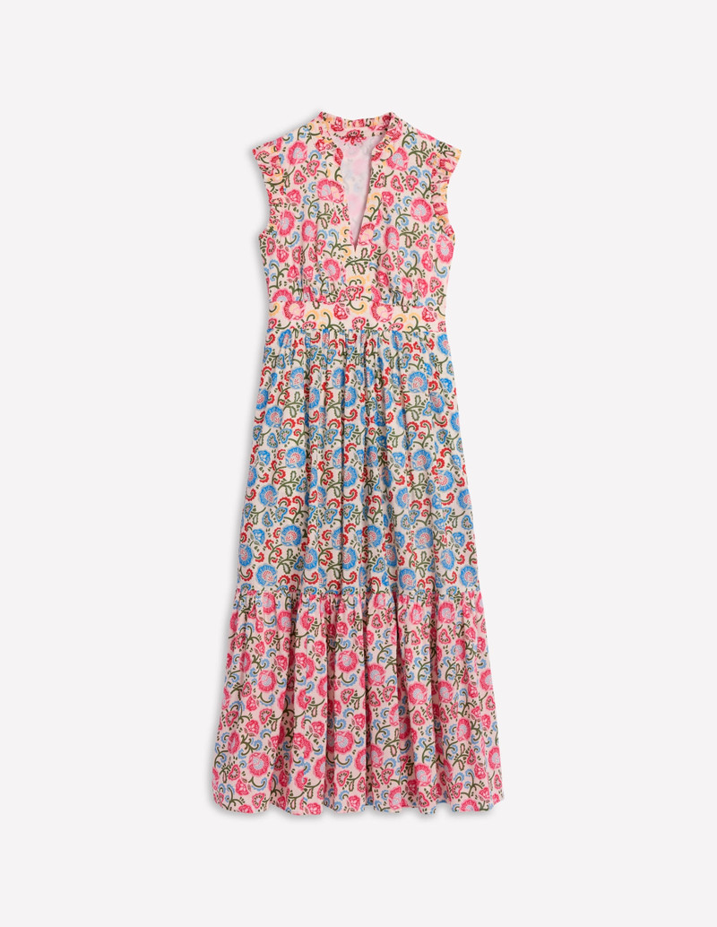 Wren Tiered Midi Dress-Ivory, Garden Vine 1