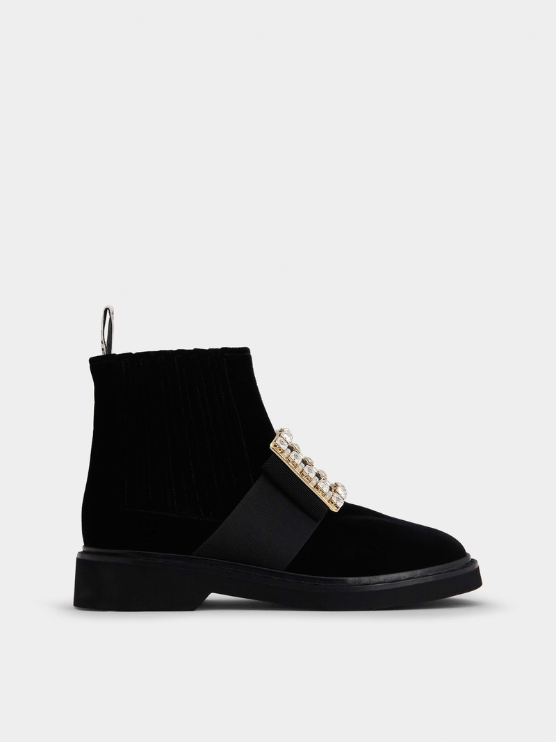 Viv' Rangers Strass Buckle Chelsea Booties in Velvet 1