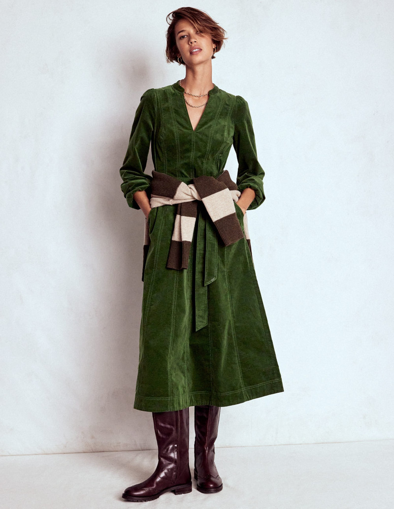 Ros Panelled Cord Midi Dress-Green Fir 7