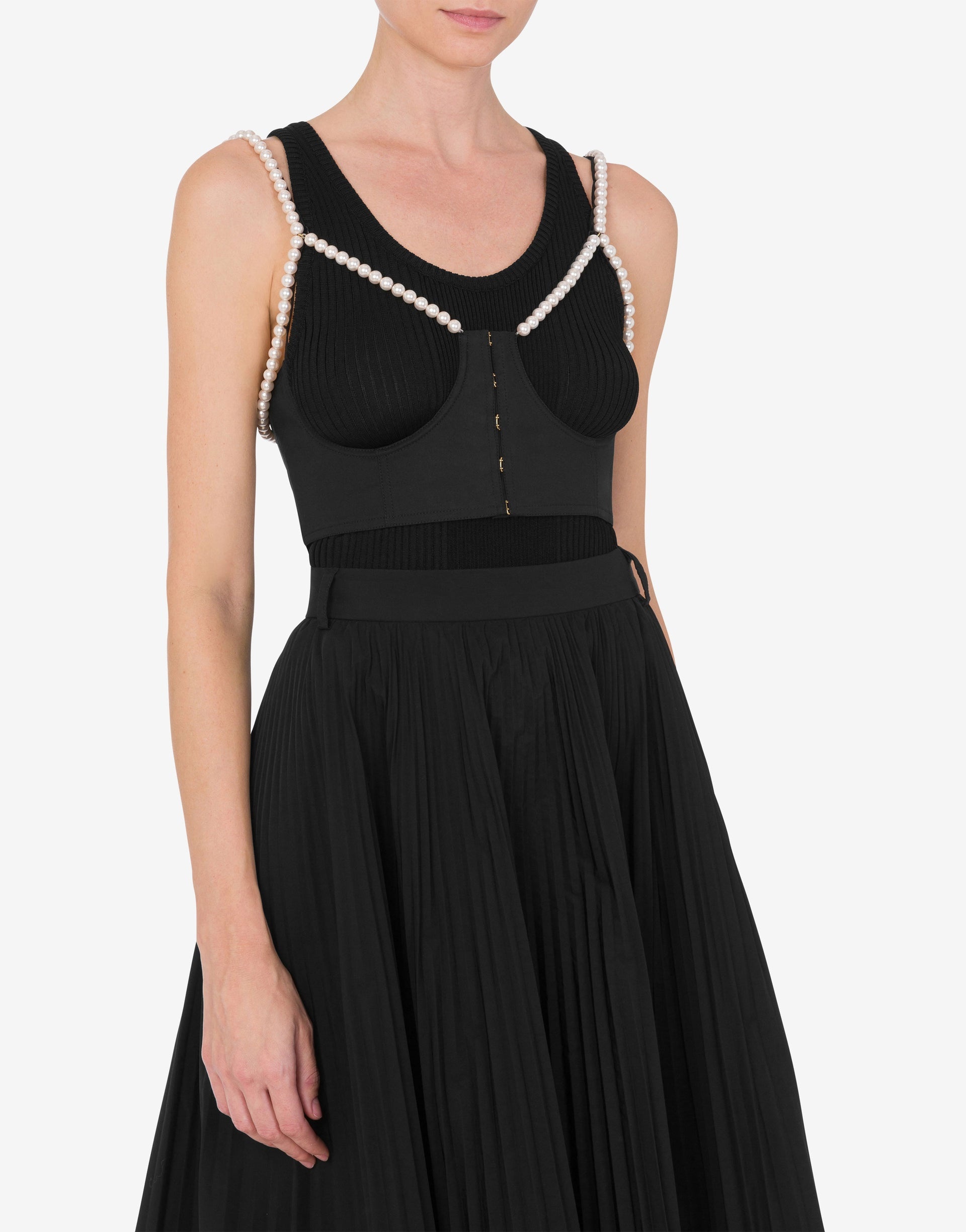 STRETCH POPLIN CROP TOP WITH PEARLS - 1