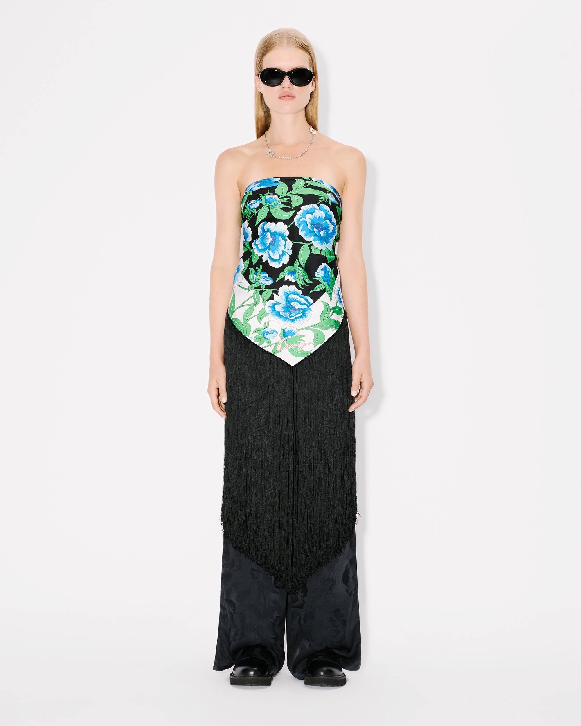 'KENZO Peonies' large tassel triangle in silk - 3