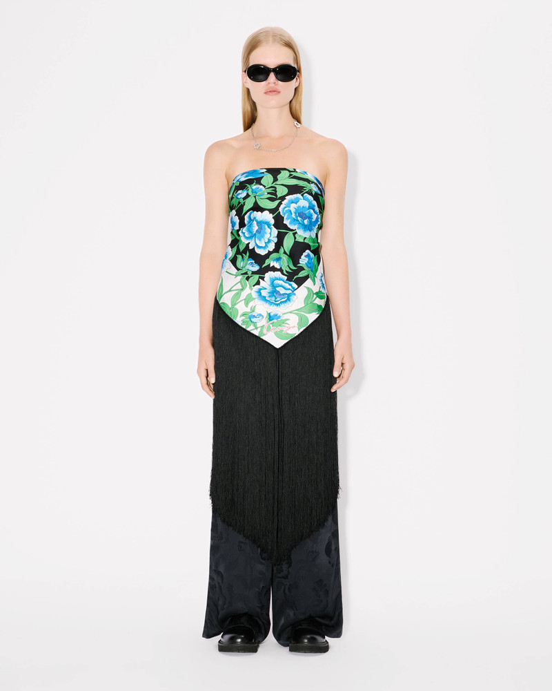 'KENZO Peonies' large tassel triangle in silk 3