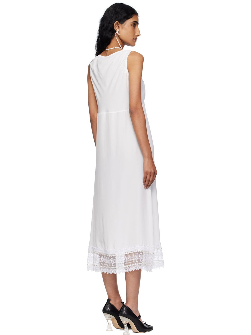 Off-White Trim Slip Midi Dress - 3